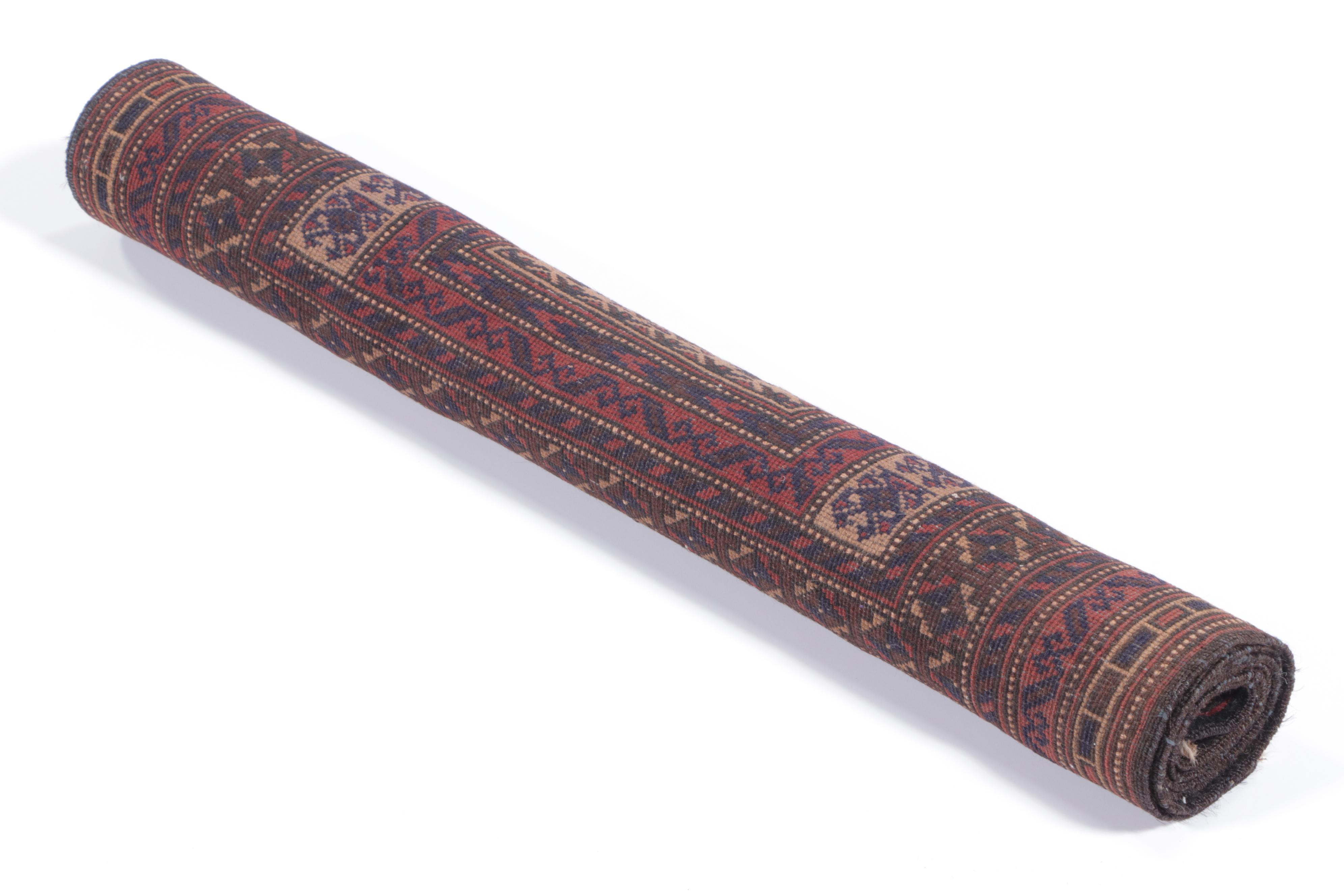 2'9 x 4'10 Hand-Knotted Afghan Baluch Accent Rug