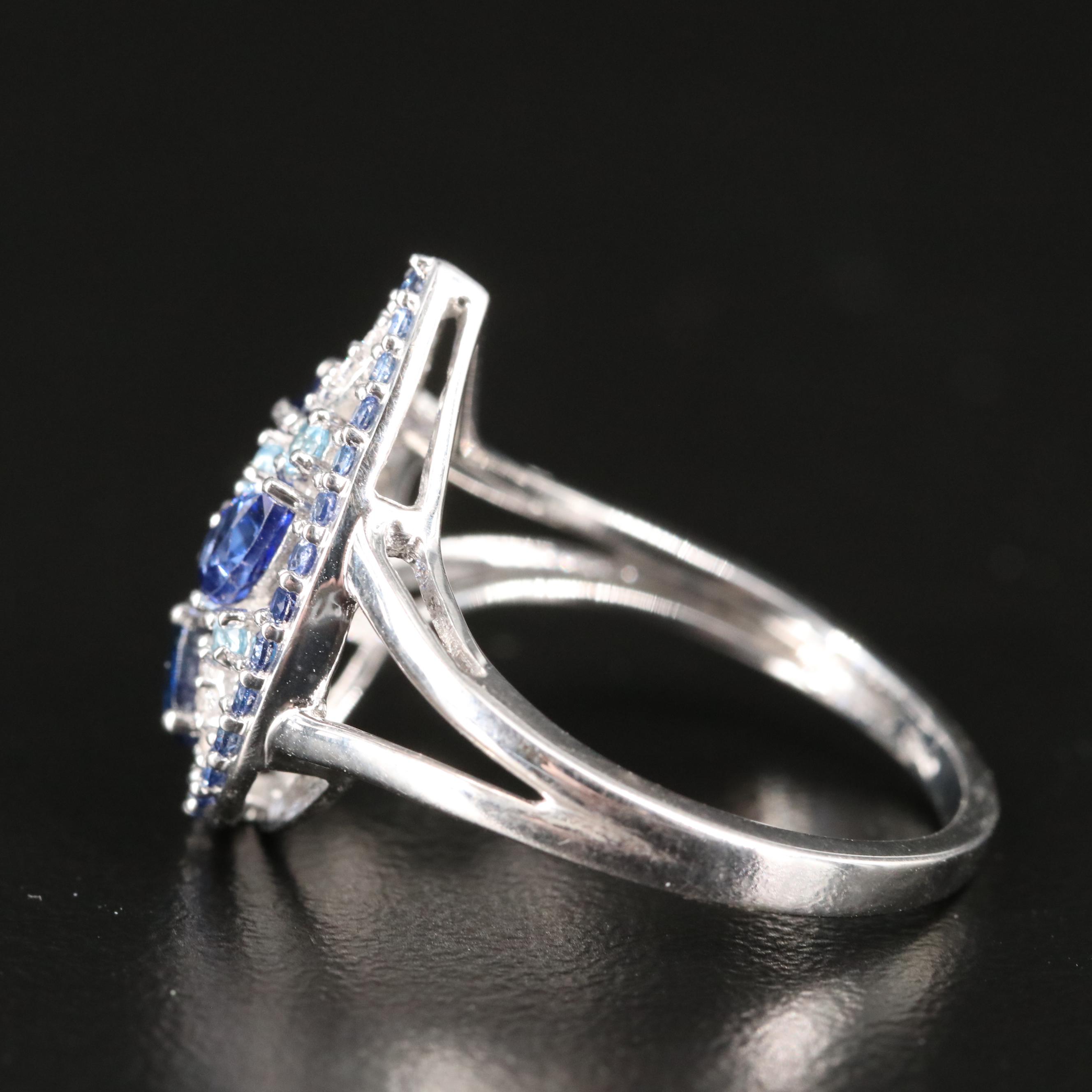 Sterling Sapphire, Sky Blue Topaz and White Sapphire Teardrop Ring