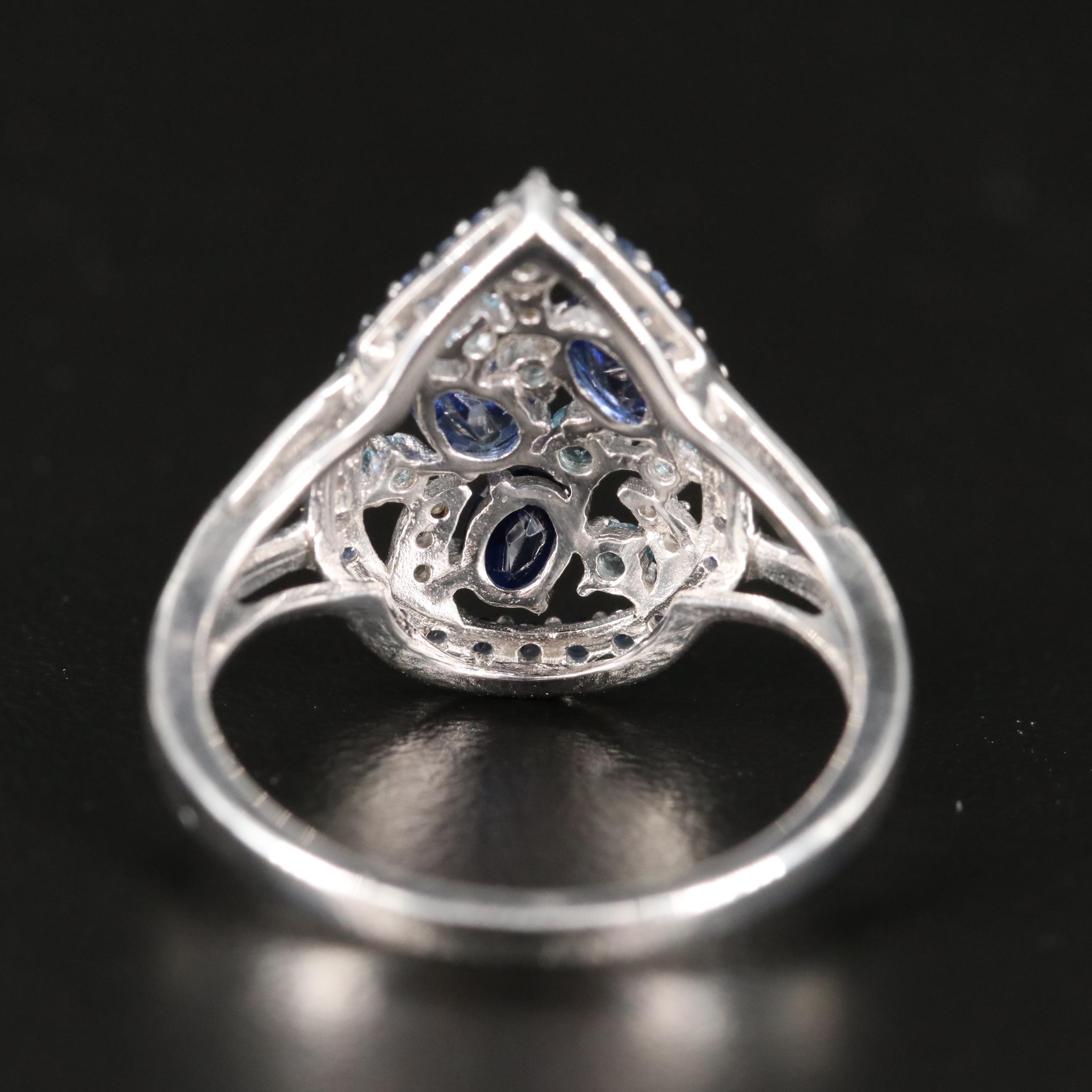 Sterling Sapphire, Sky Blue Topaz and White Sapphire Teardrop Ring