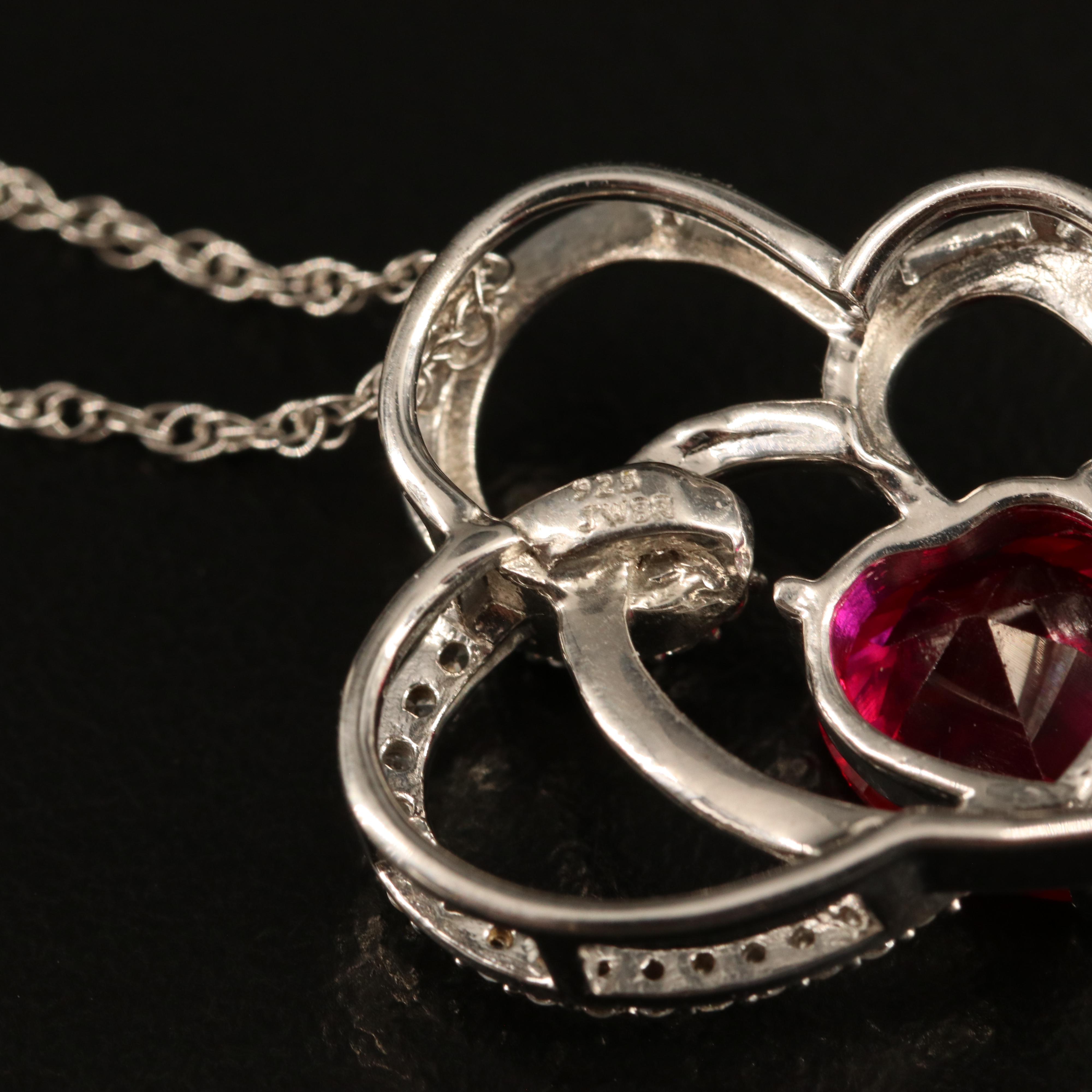 Sterling Ruby and White Sapphire Heart Pendant Necklace