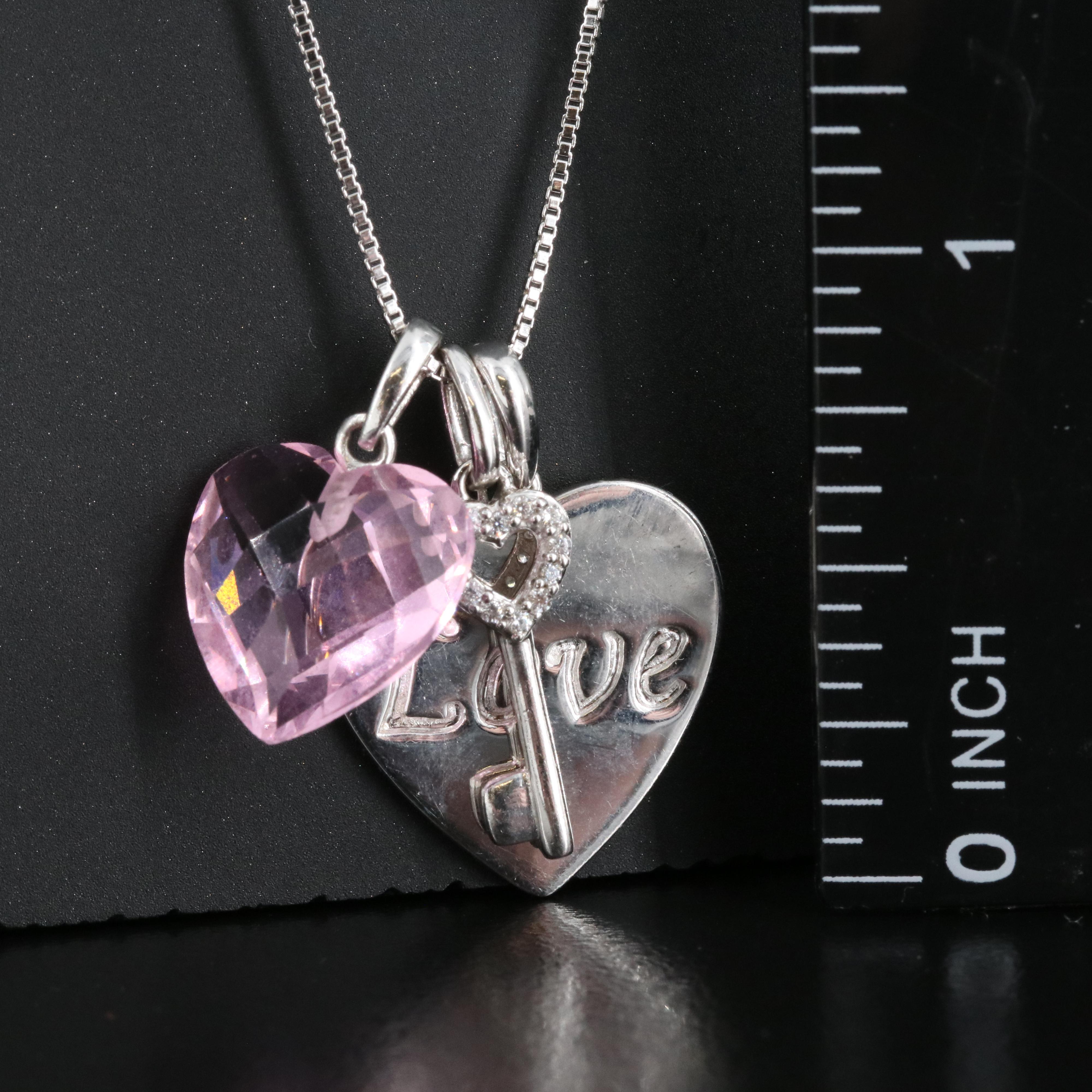 Sterling Cubic Zirconia Cross and Love Heart Pendant Necklace