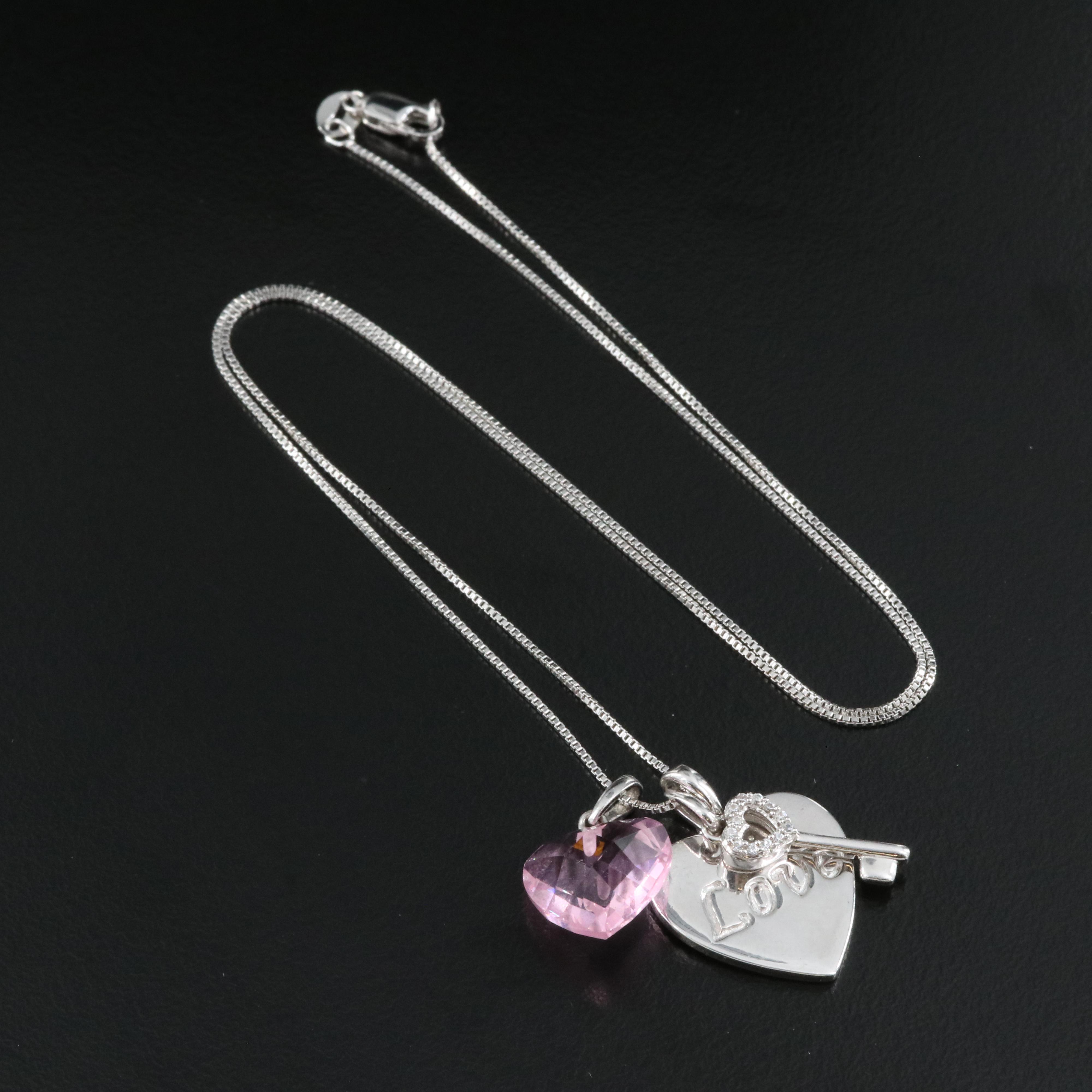 Sterling Cubic Zirconia Cross and Love Heart Pendant Necklace