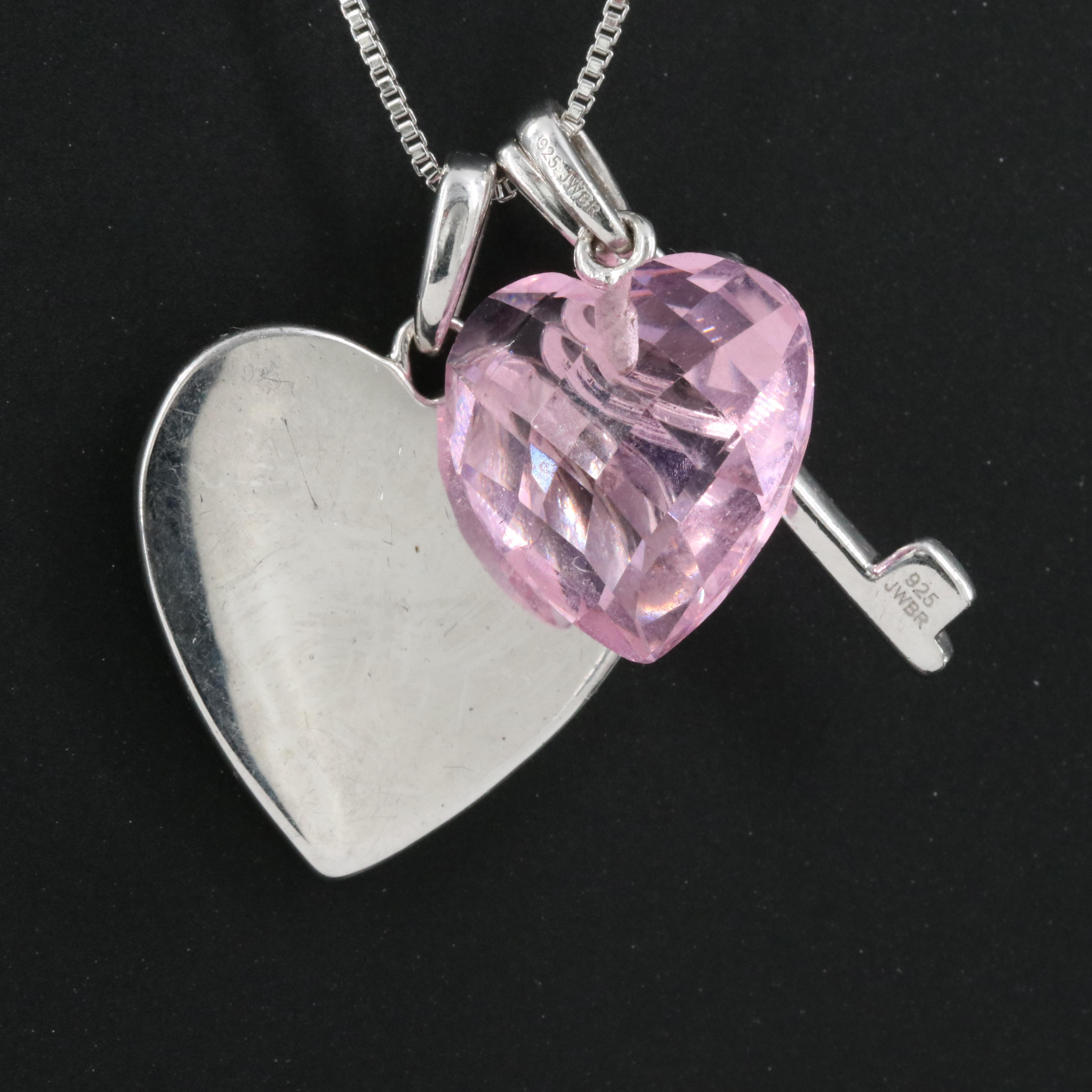 Sterling Cubic Zirconia Cross and Love Heart Pendant Necklace