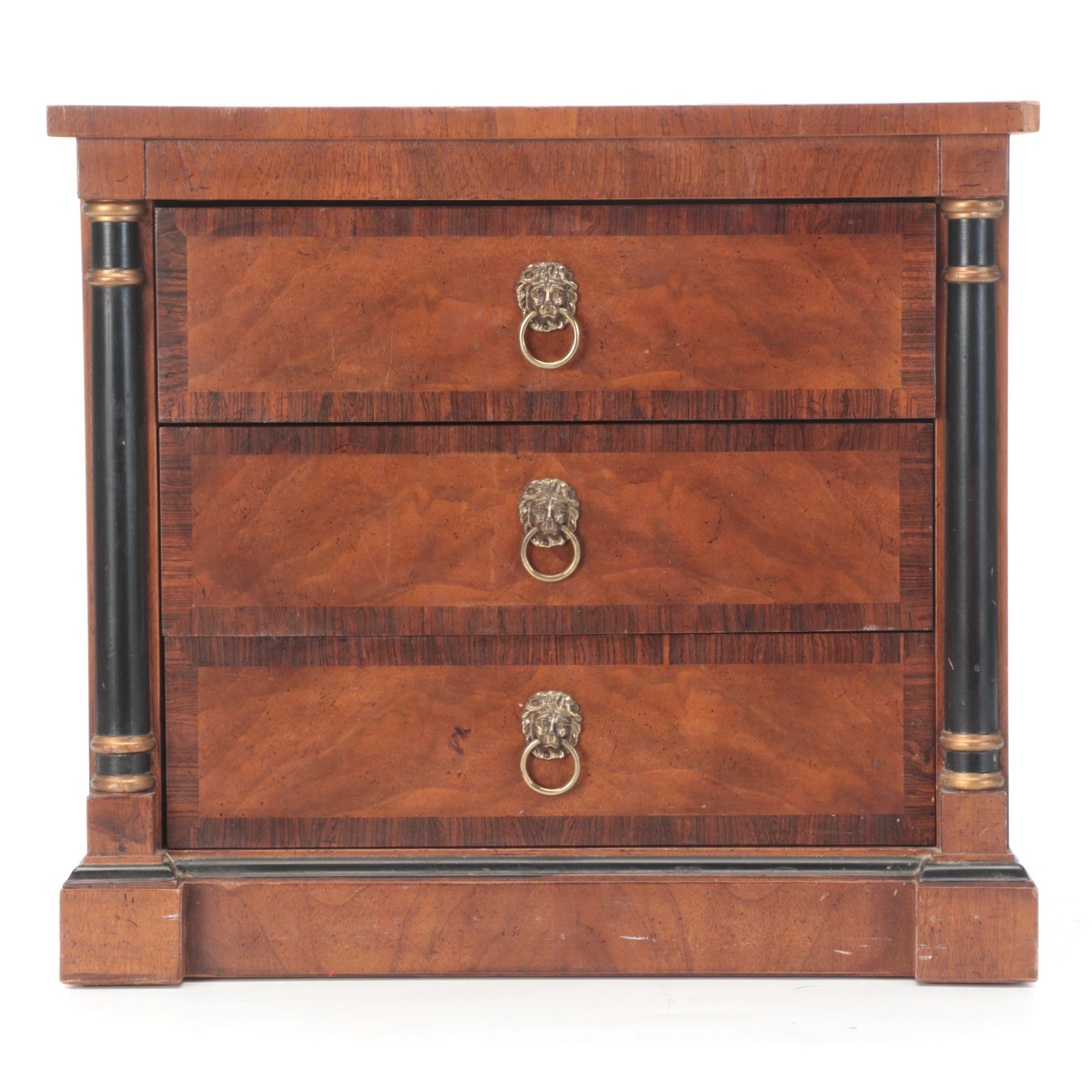 Drexel-Heritage Empire Style Brass-Mounted Fruitwood and Mahogany Nightstand