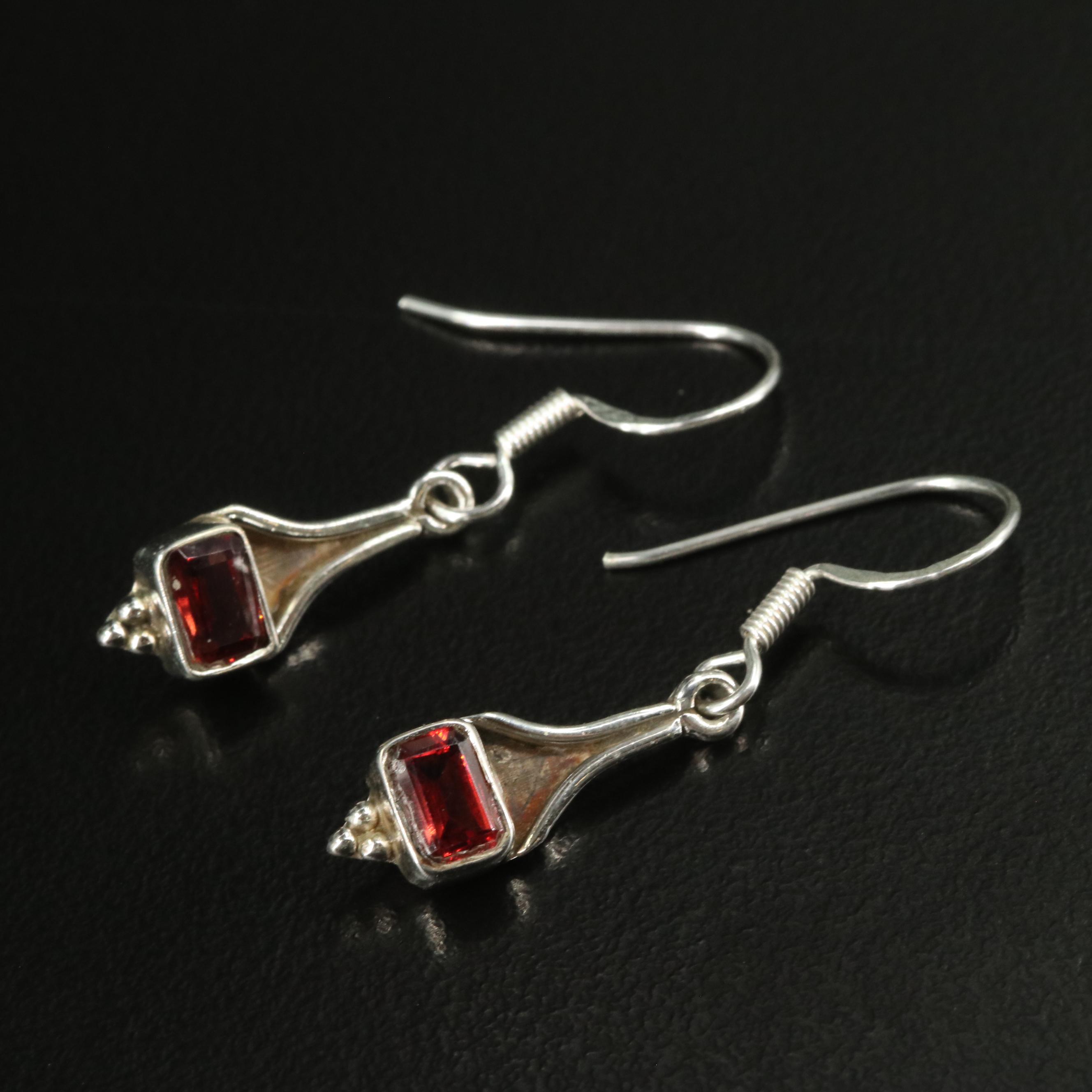 Sterling Garnet Drop Earrings