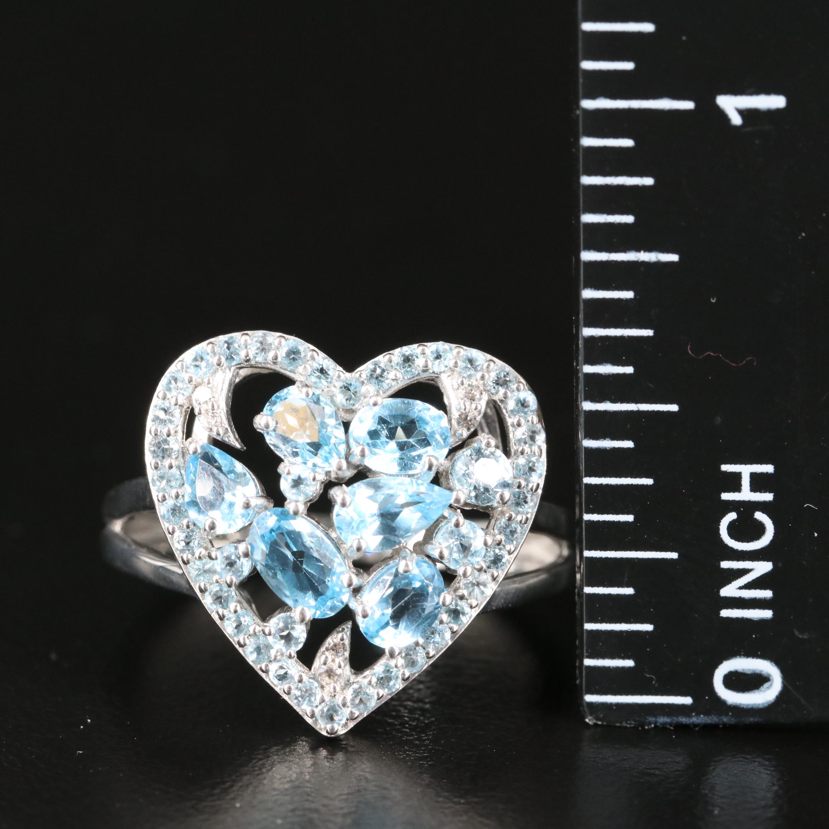 Sterling Sky Blue Topaz and White Sapphire Heart Ring