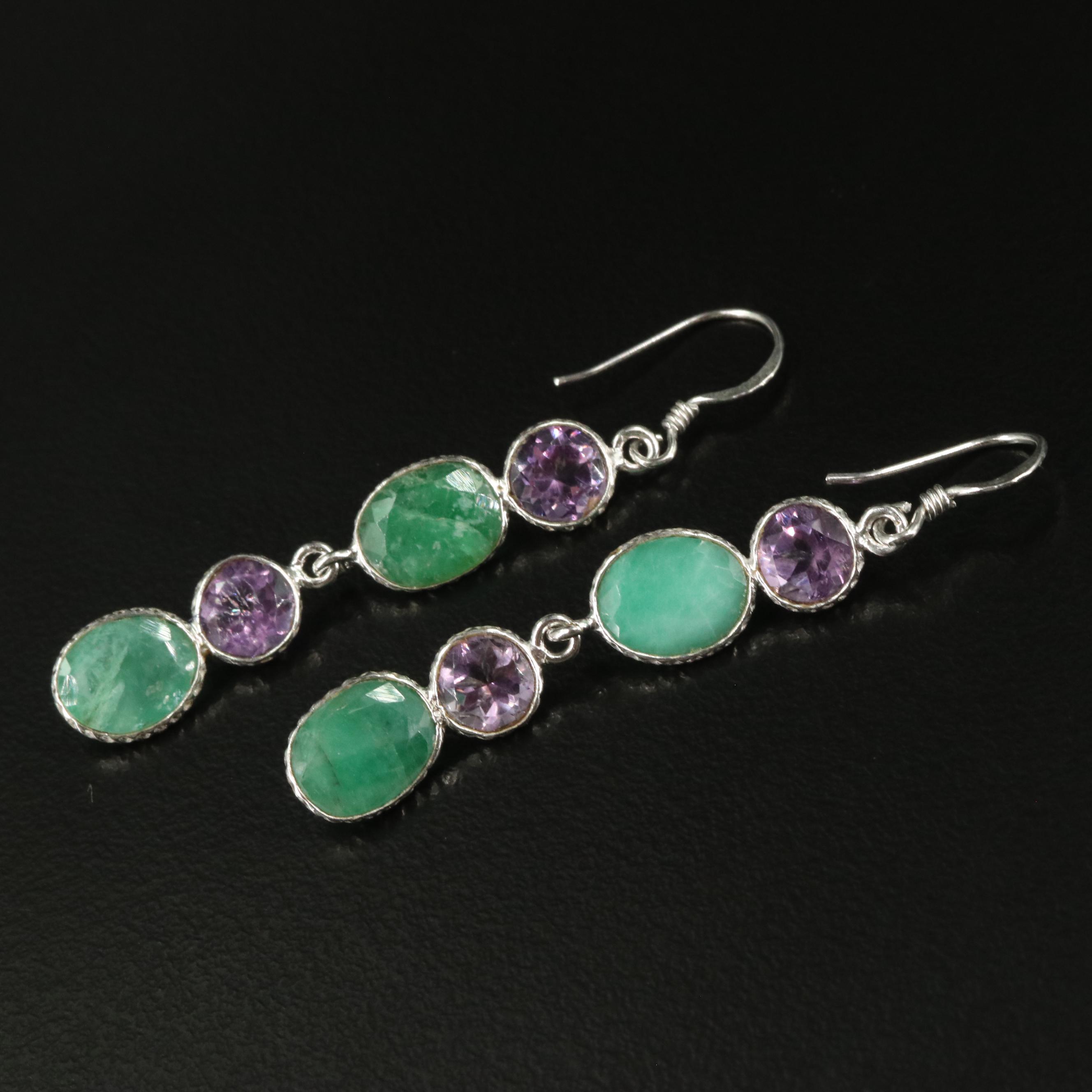 Sterling Amethyst and Cubic Zirconia Dangle Earrings