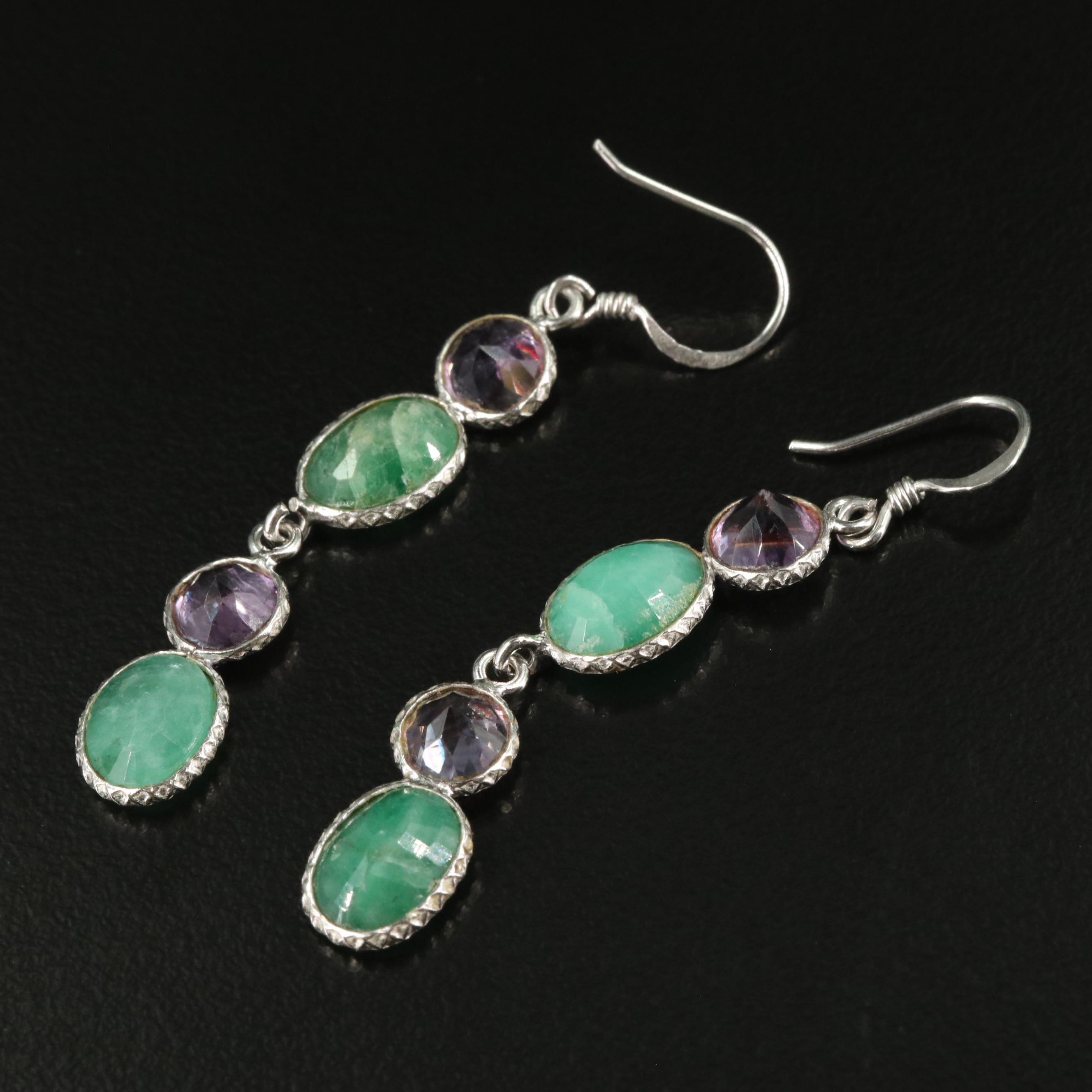 Sterling Amethyst and Cubic Zirconia Dangle Earrings