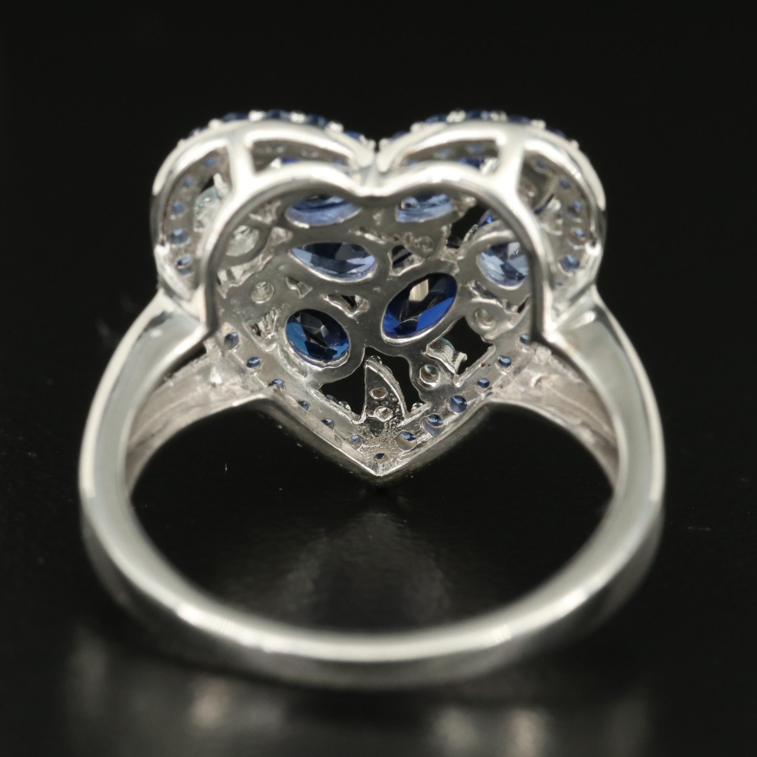 Sterling Sapphire, White Topaz and Topaz Heart Ring
