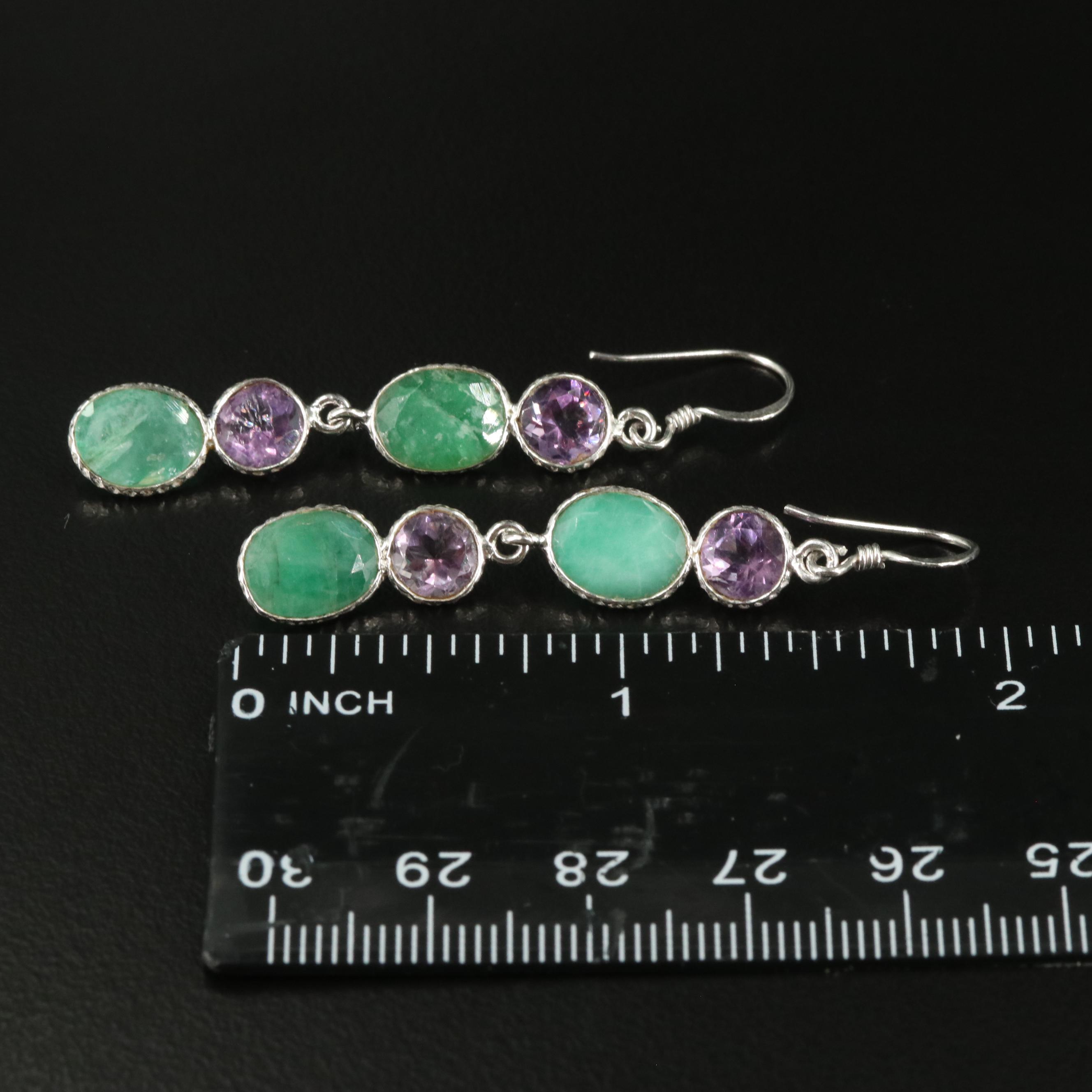 Sterling Amethyst and Cubic Zirconia Dangle Earrings