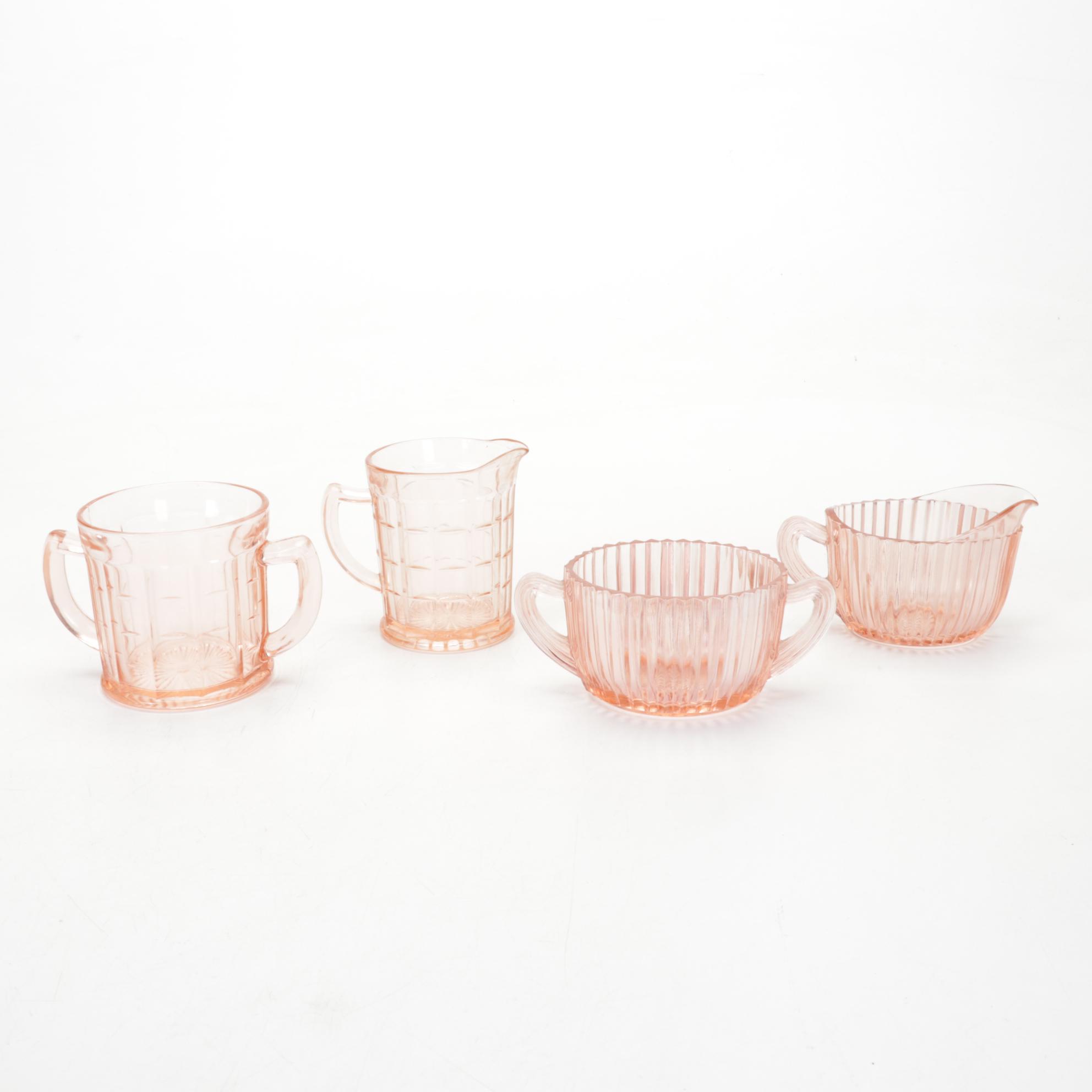 Hazel Atlas "Colonial Block" Cream and Sugar  and Other Pink Depression Glass