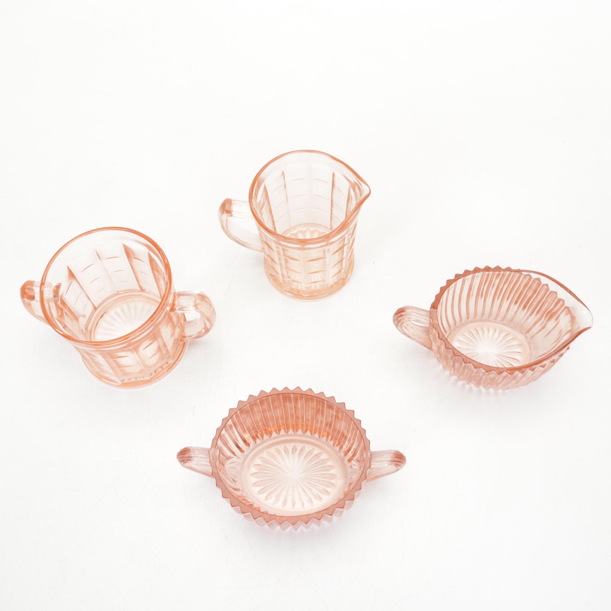 Hazel Atlas "Colonial Block" Cream and Sugar  and Other Pink Depression Glass