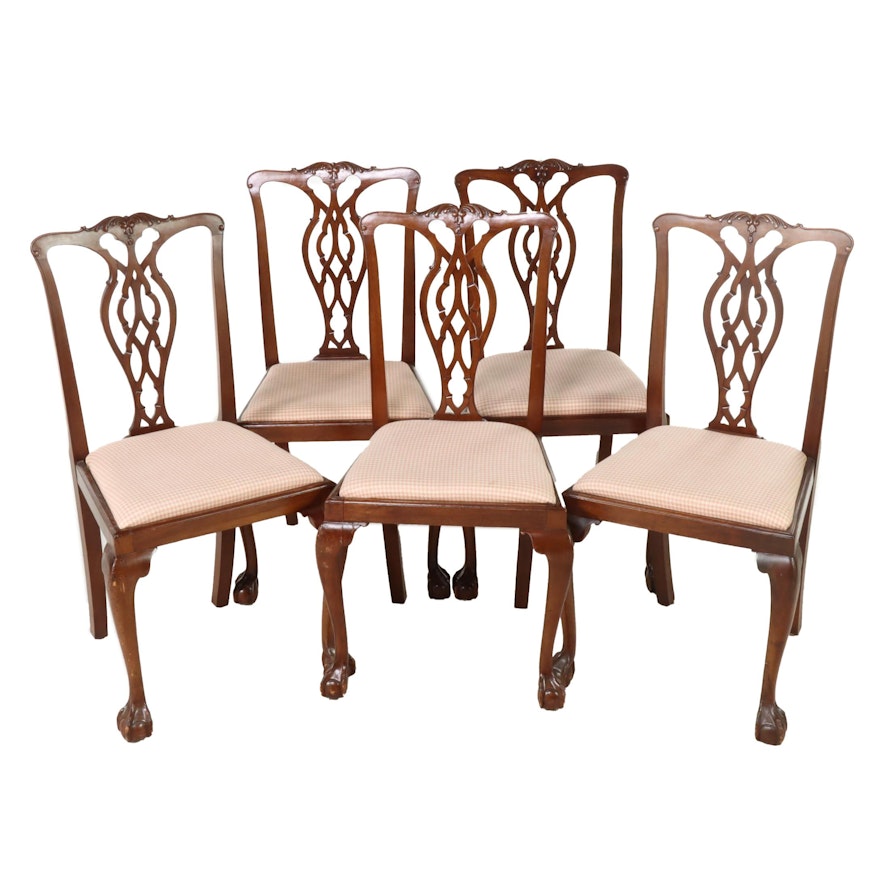 Five George III Style Mahogany Dining Side Chairs, Early 20th Century