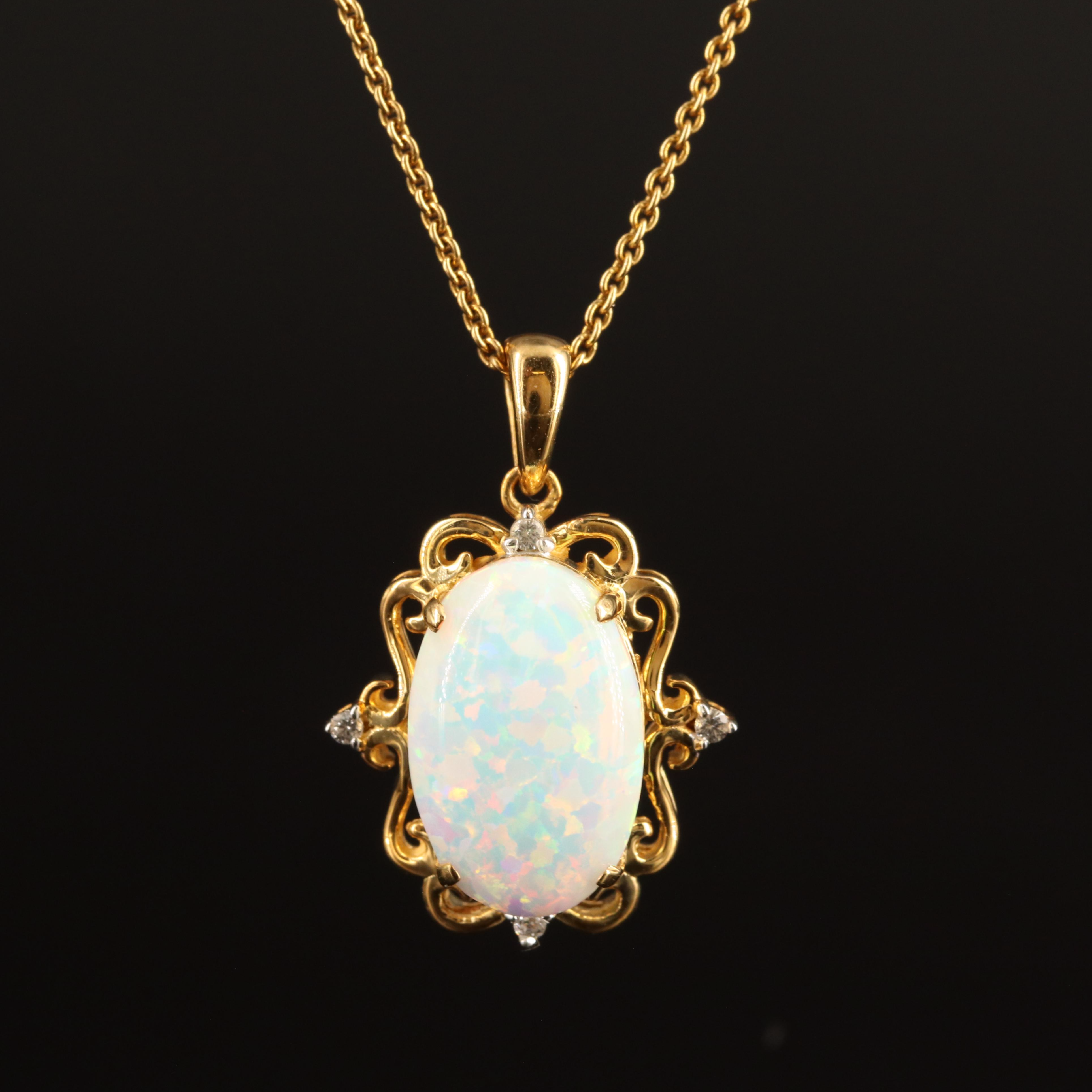 Sterling Opal and White Sapphire Pendant Necklace