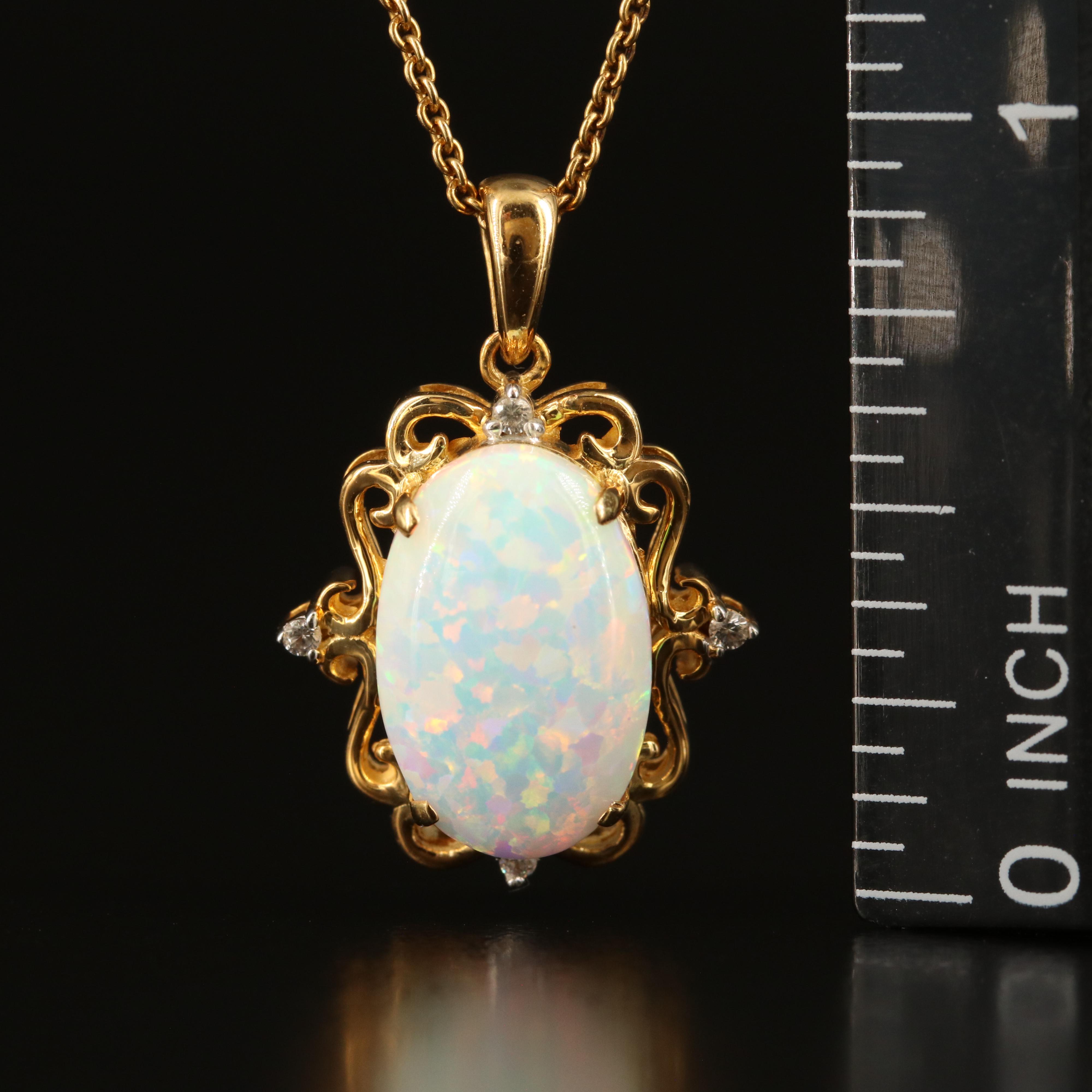 Sterling Opal and White Sapphire Pendant Necklace