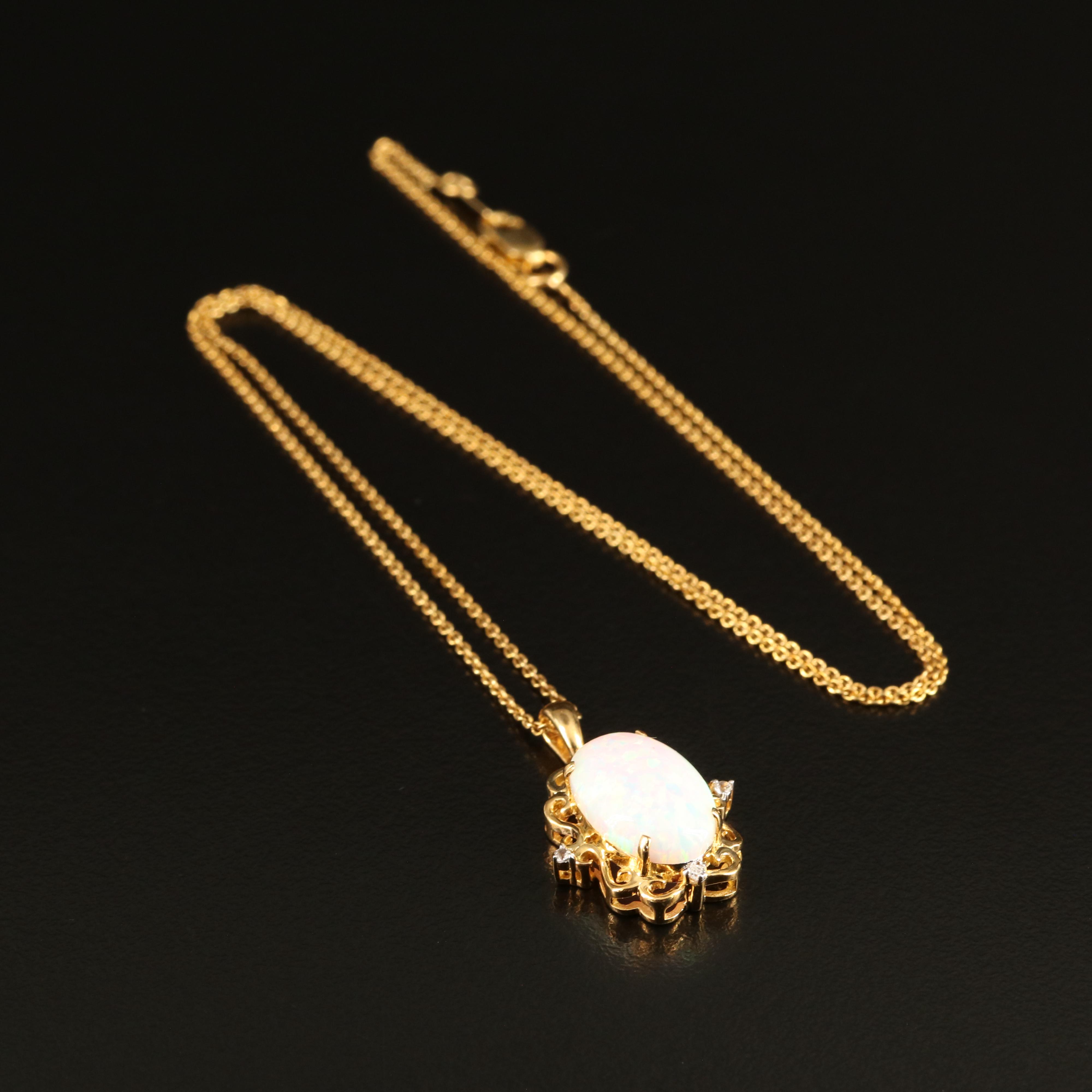 Sterling Opal and White Sapphire Pendant Necklace