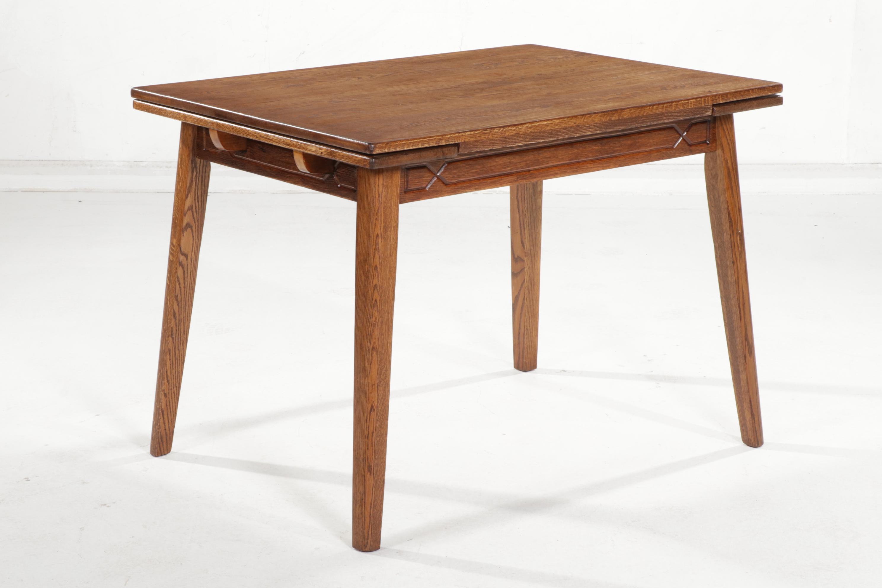 Oak Tavern Style Draw-Leaf Table with Four Side Chairs