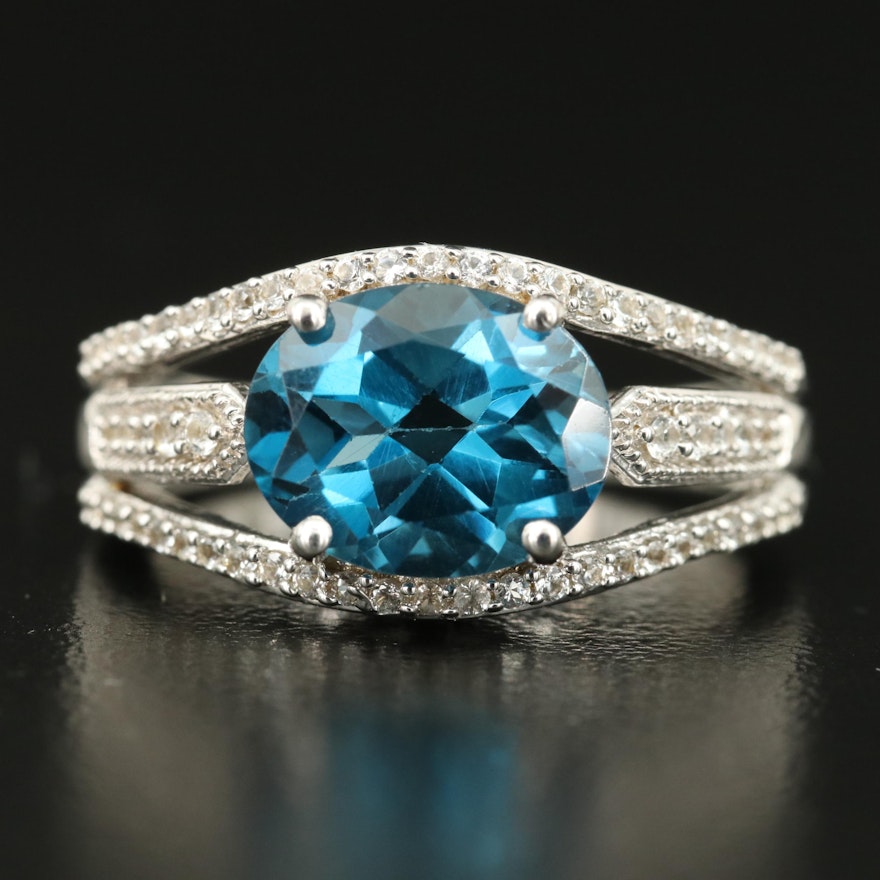 Sterling London Blue Topaz and White Sapphire Ring