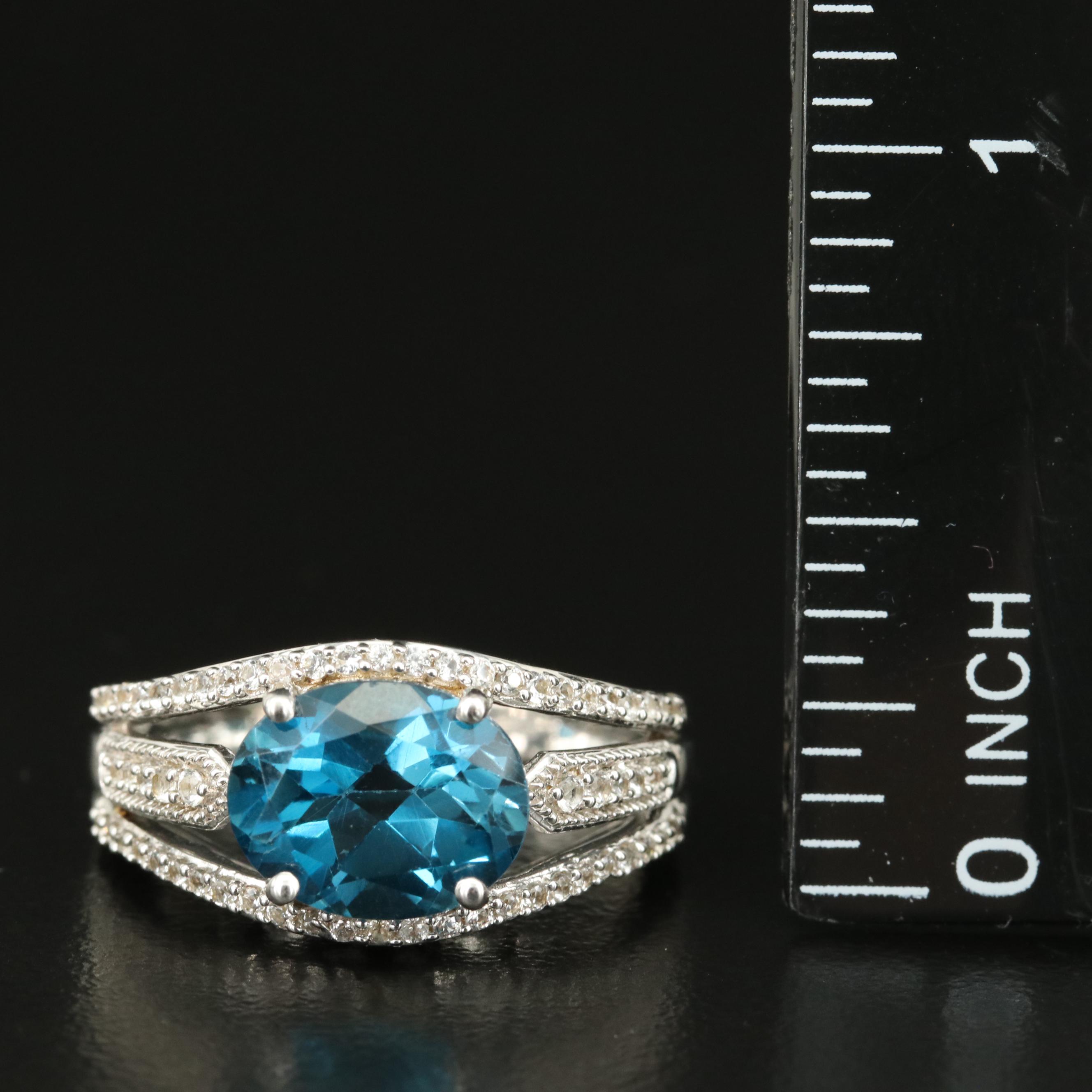 Sterling London Blue Topaz and White Sapphire Ring