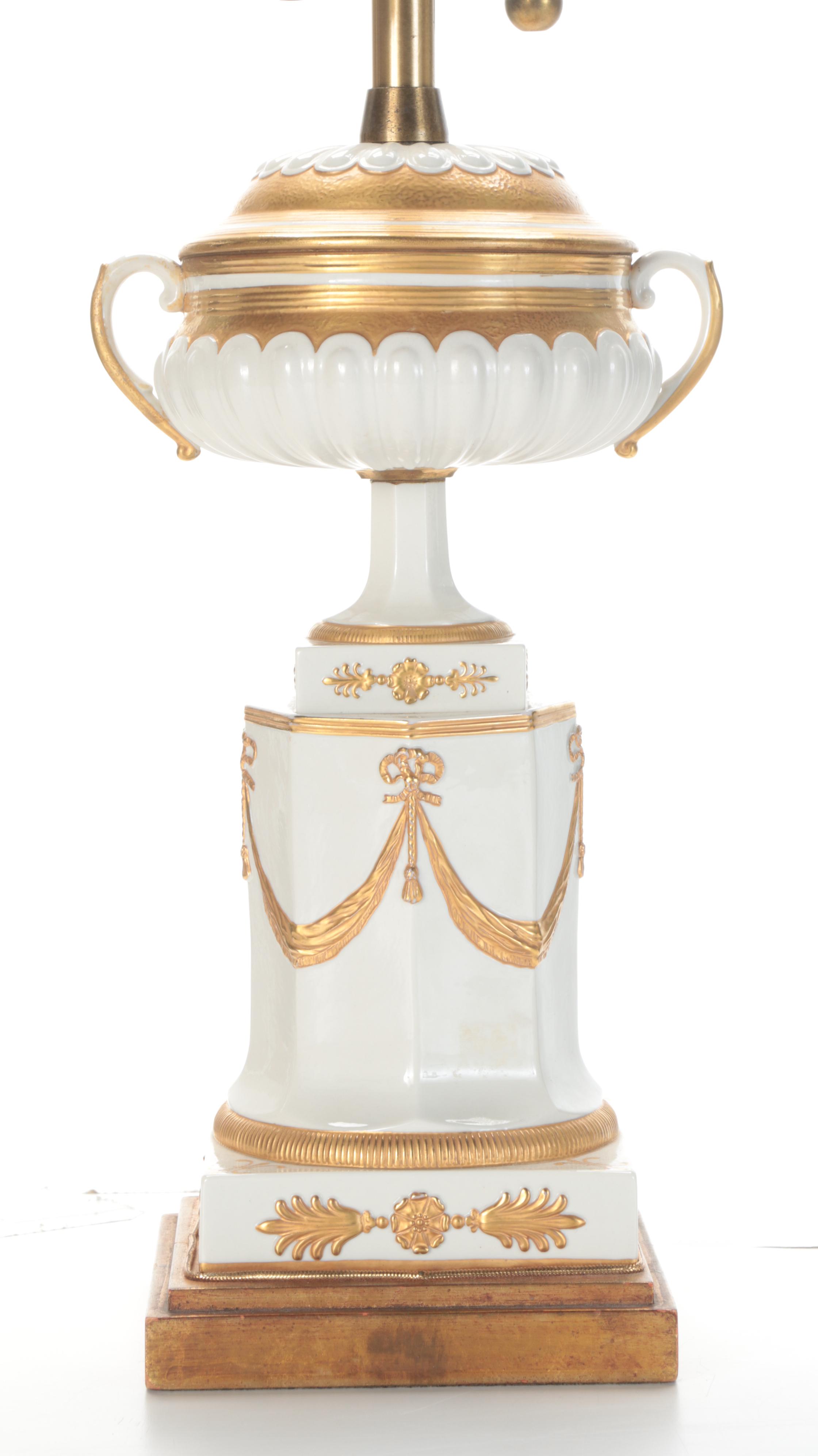 Marbro Lamp Co. New World Style Gilt Decorated Porcelain Table Lamp