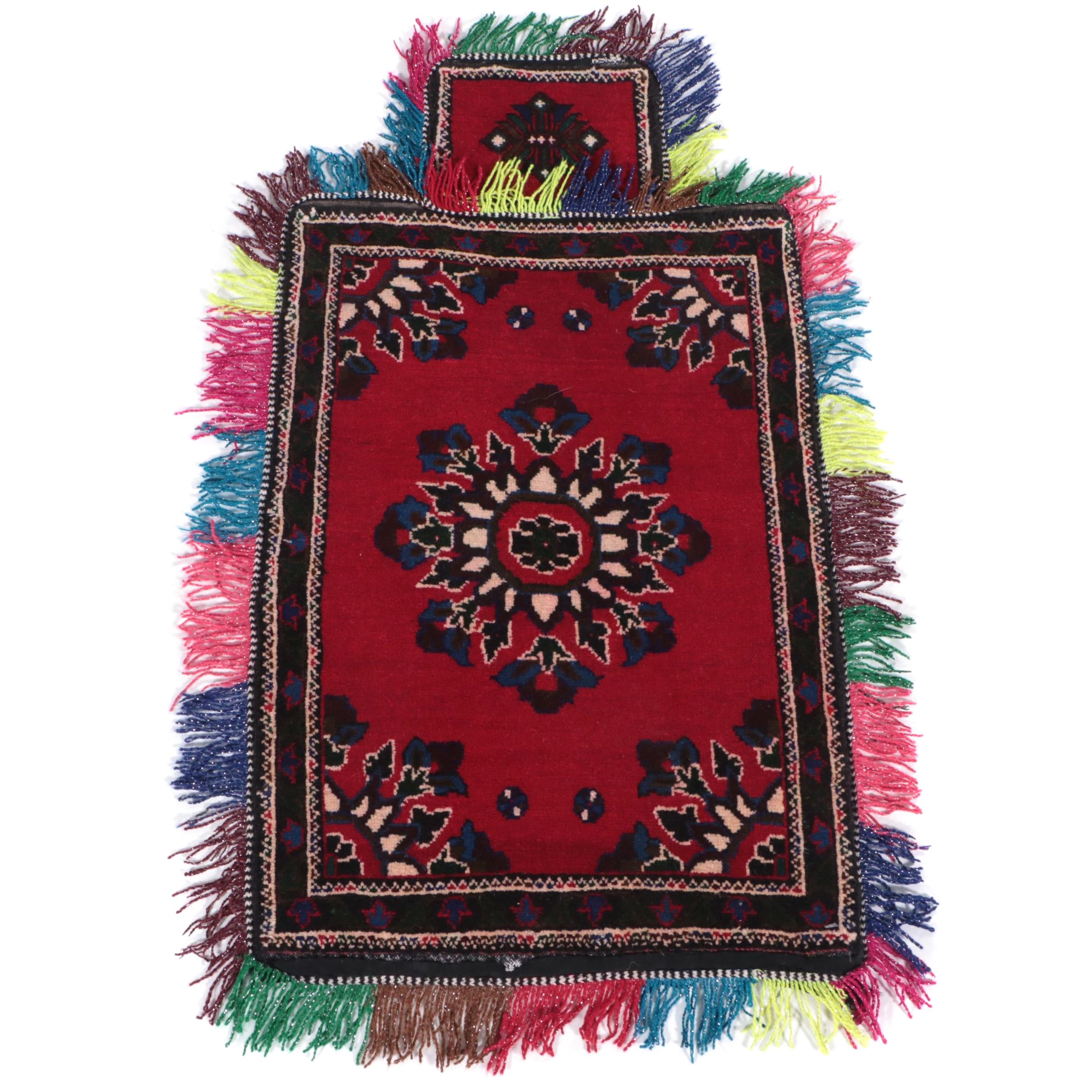 1'9 x 2'10 Hand-Knotted Afghan Baluch Accent Rug With Added Fringe