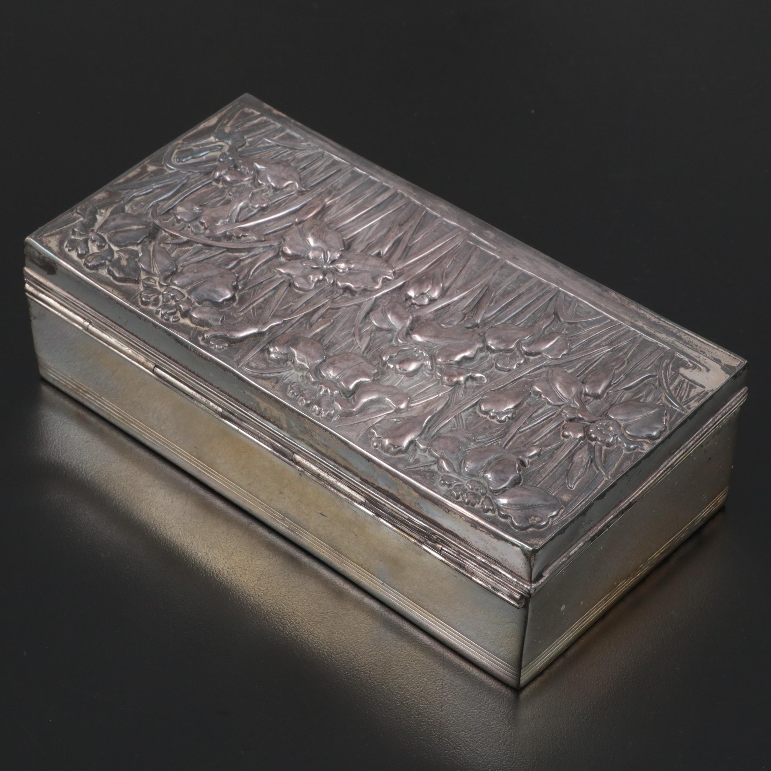 Forbes Silver Co. Art Nouveau Water Iris Motif Silver Plate Box