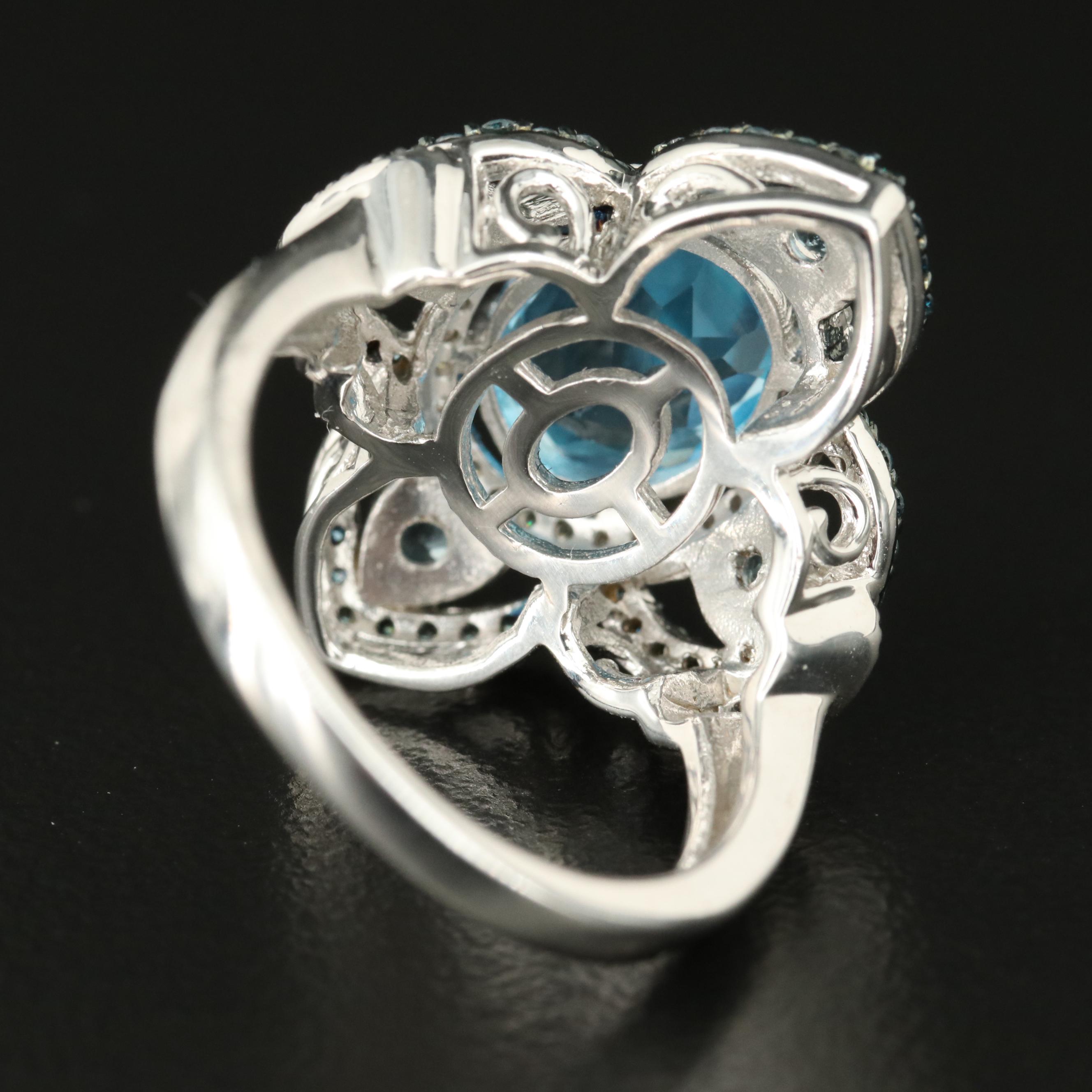 Sterling Swiss and Sky Blue Topaz Ring with Diamond Accents