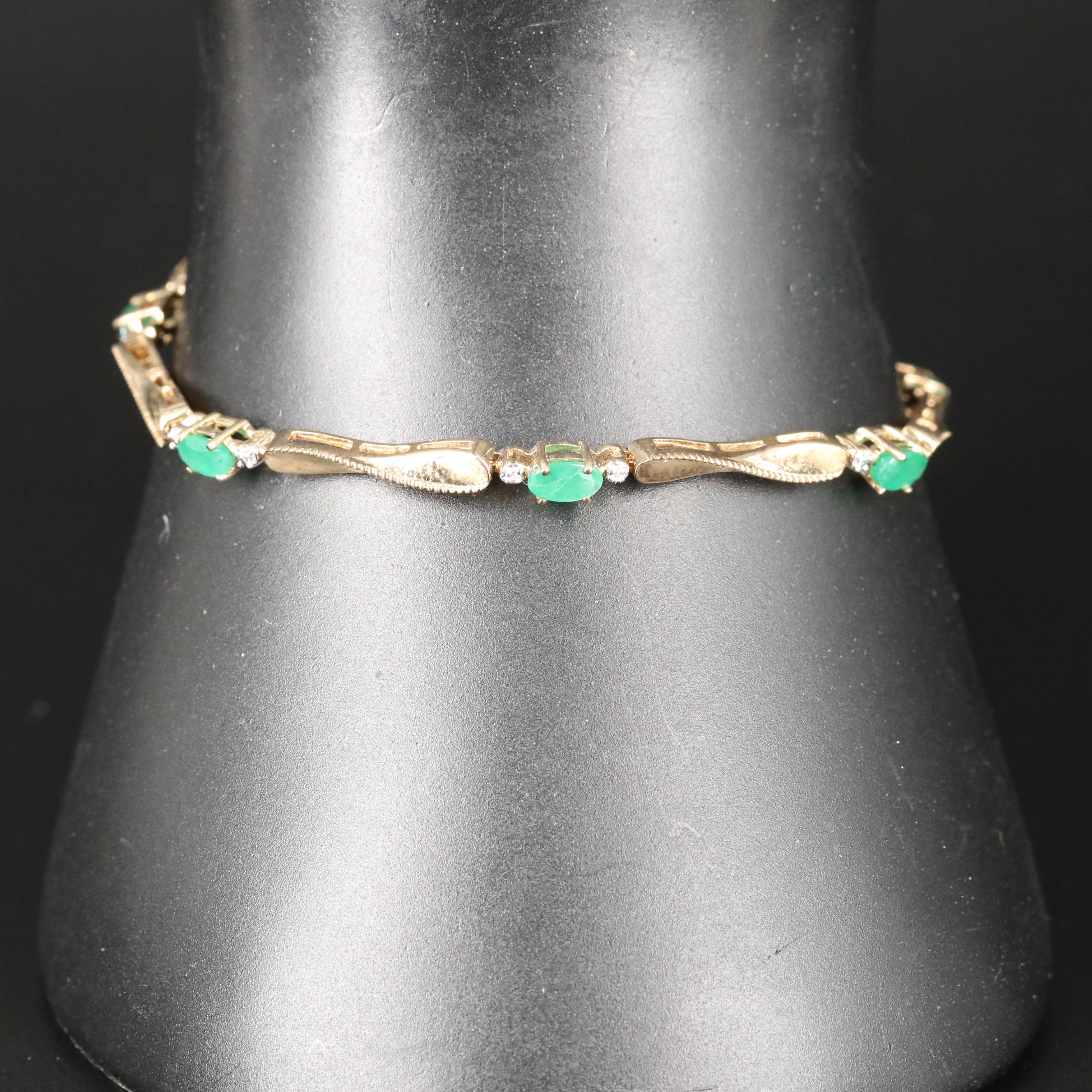 Sterling Emerald and Diamond Bracelet