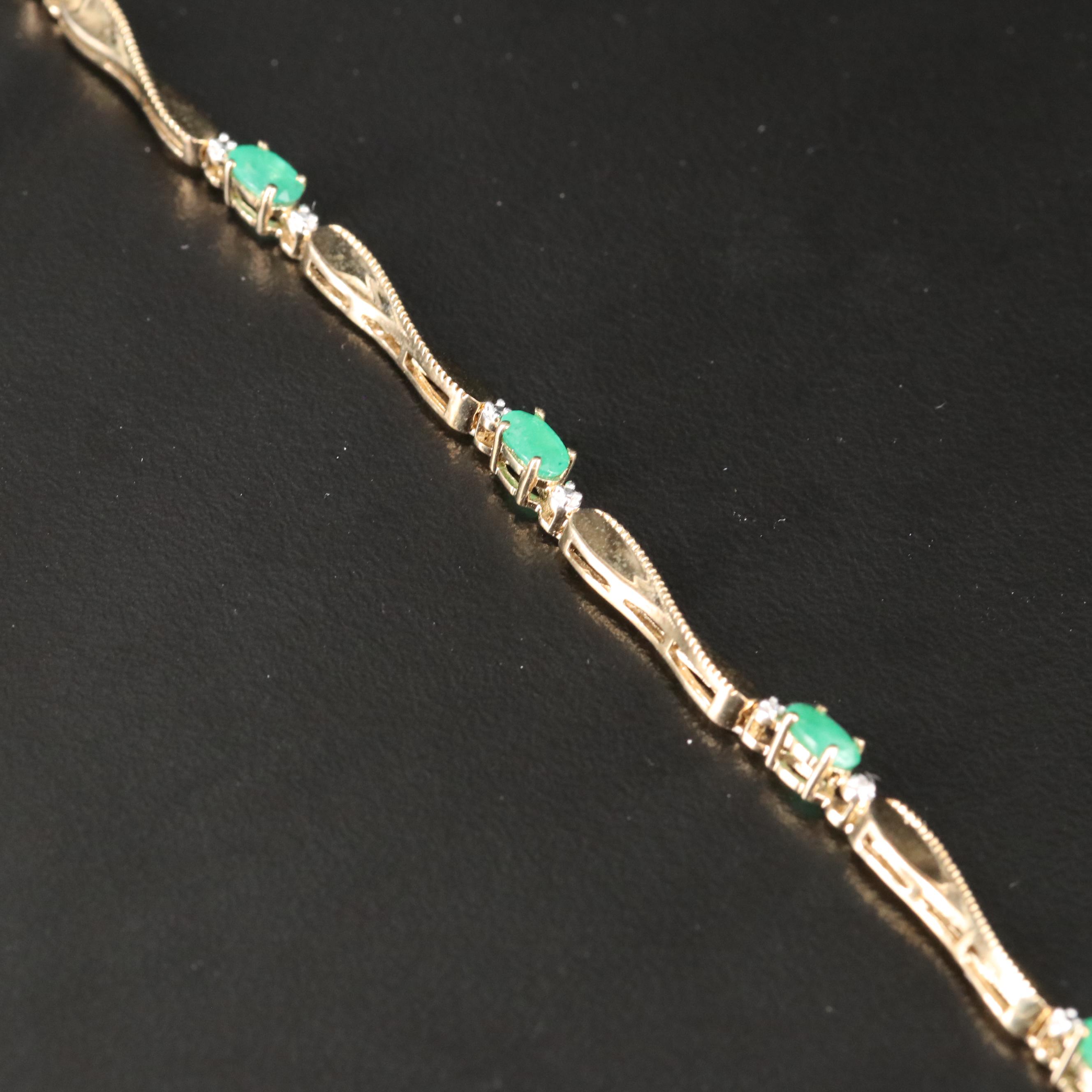 Sterling Emerald and Diamond Bracelet