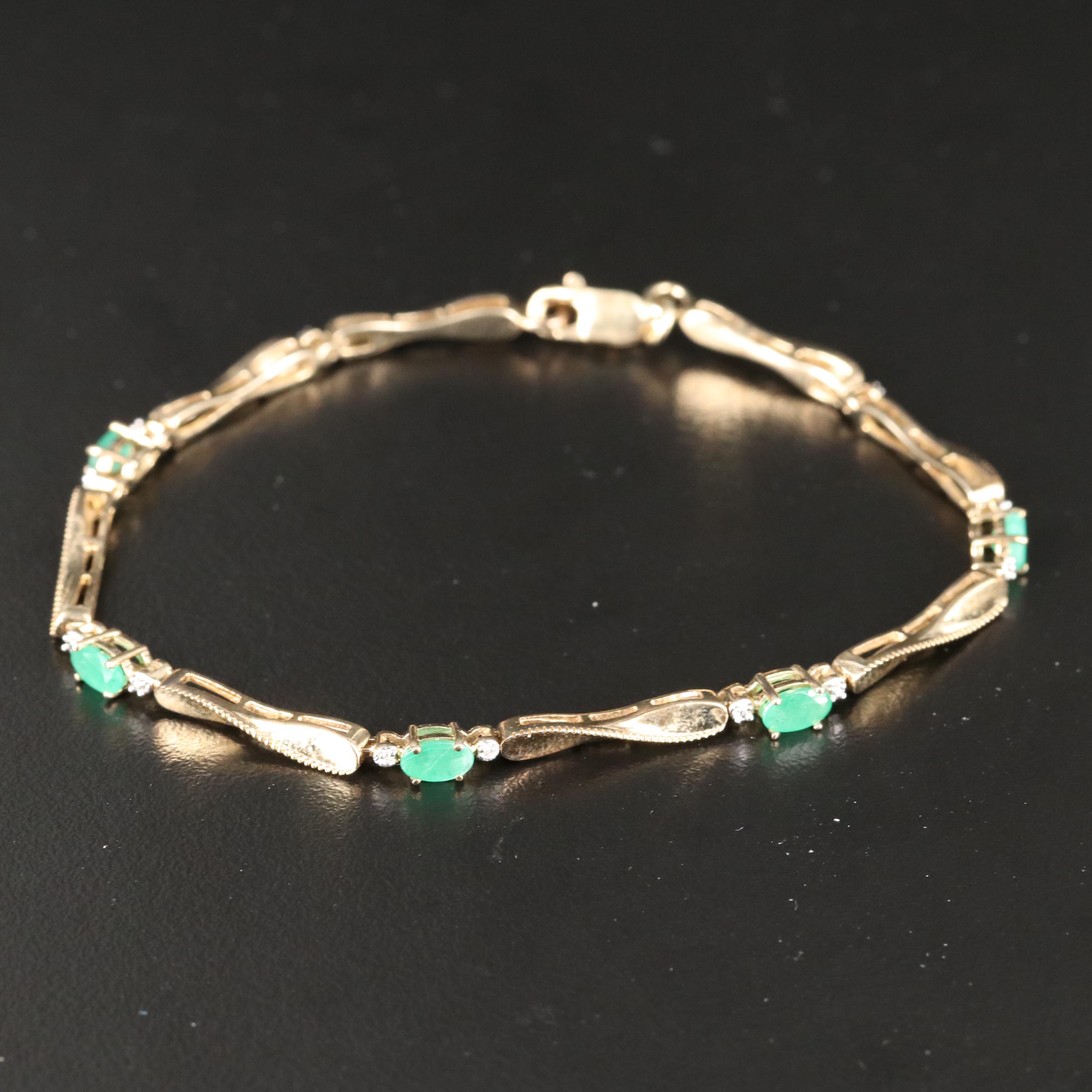 Sterling Emerald and Diamond Bracelet