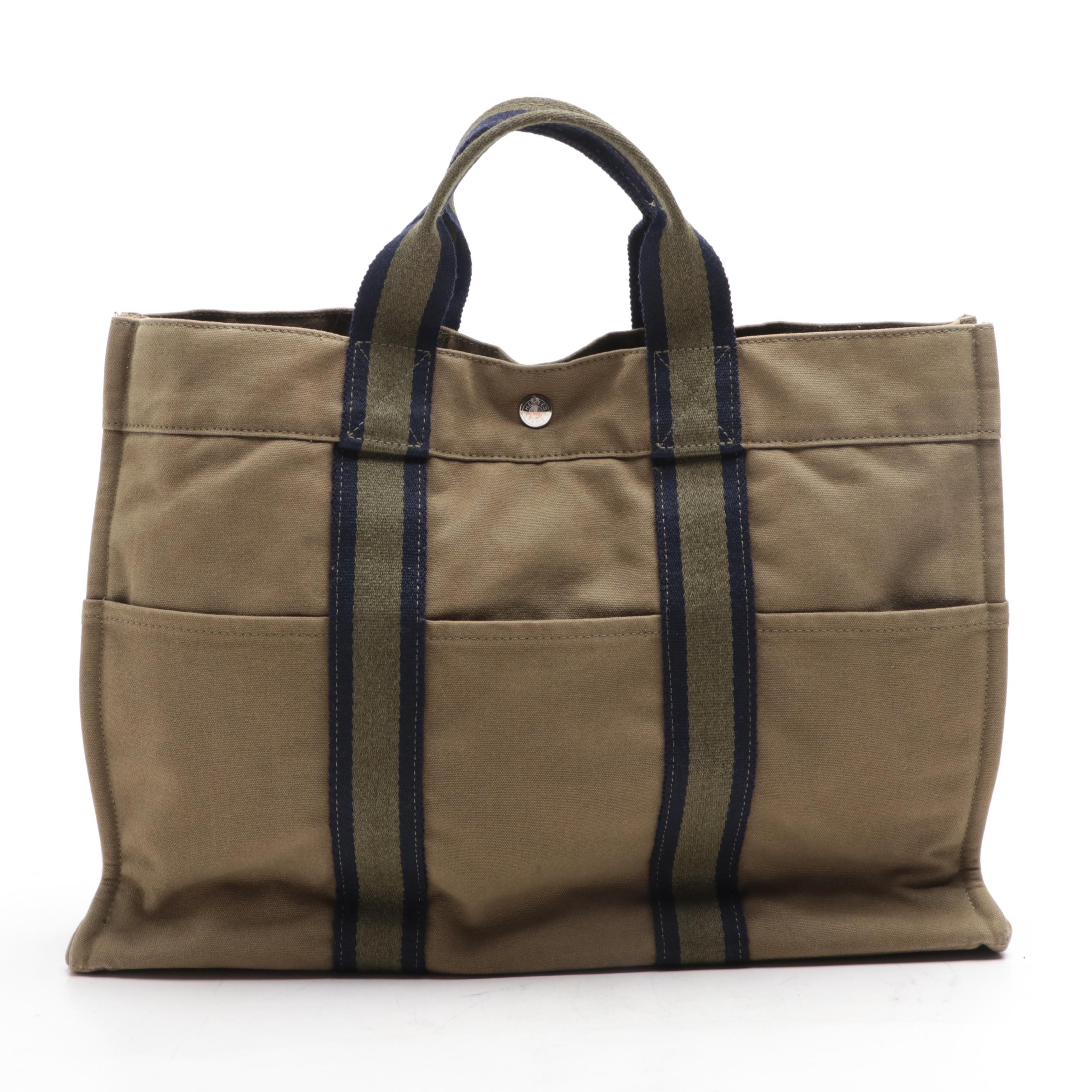 Hermès Fourre Tout MM in Khaki Green Cotton Canvas