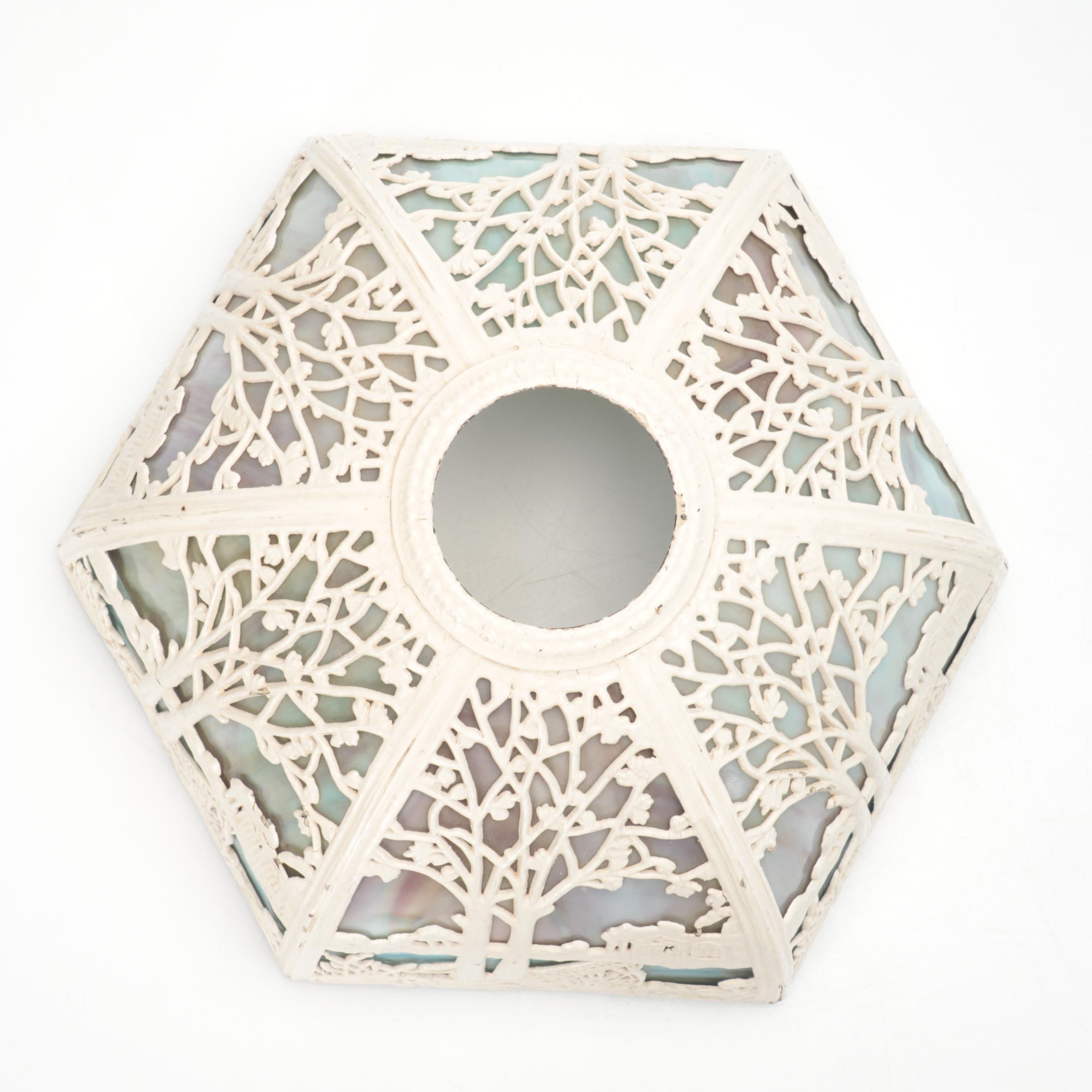 Miller White Enameled Spelter Lamp with Slag Glass Shade, Early 20th Century