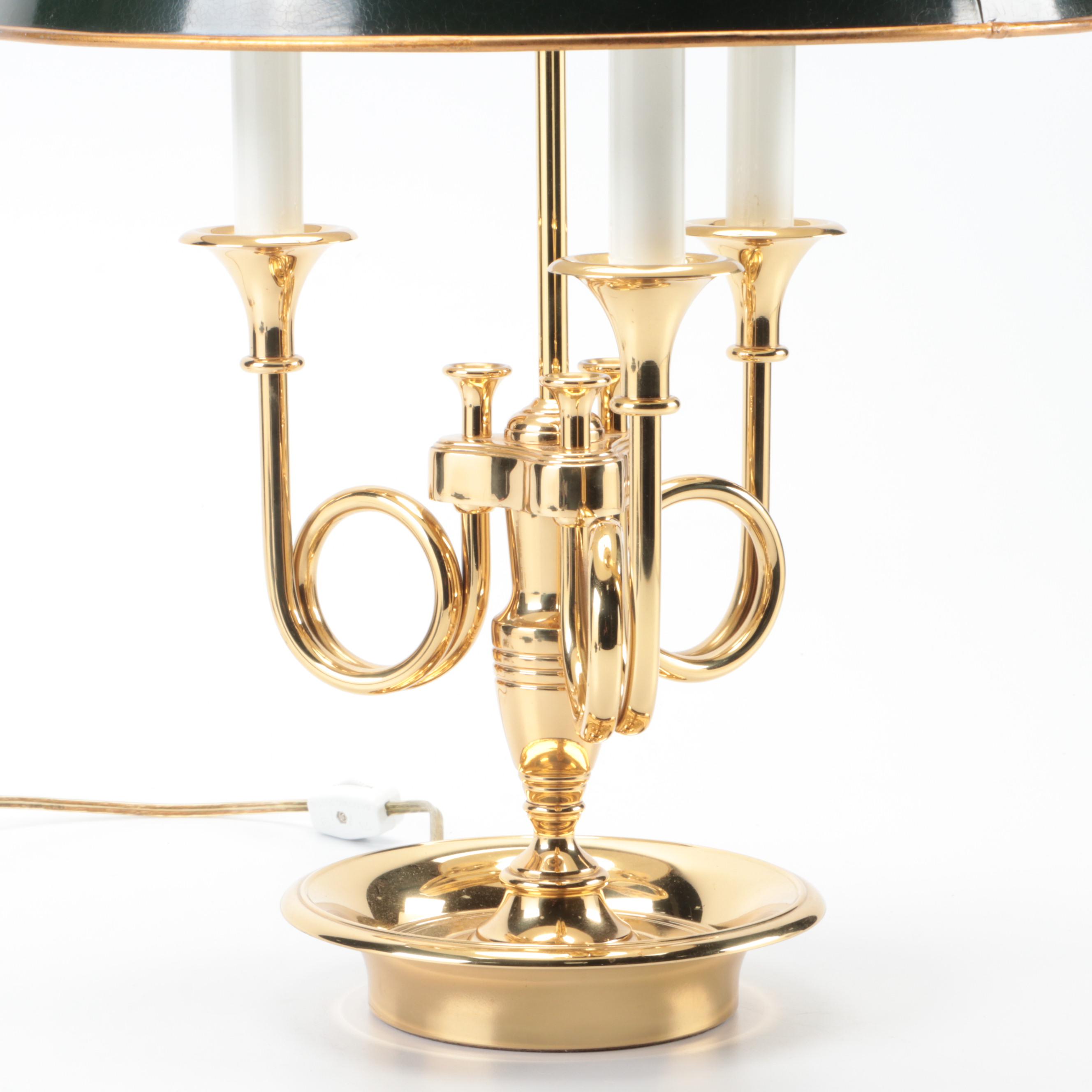 Baldwin Empire Style French Horn Brass Bouillotte Lamp, Mid/Late 20th C.