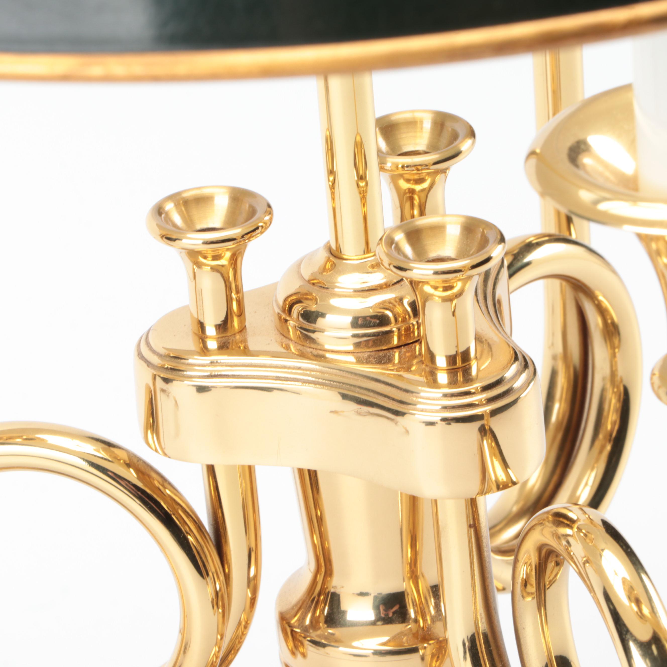 Baldwin Empire Style French Horn Brass Bouillotte Lamp, Mid/Late 20th C.