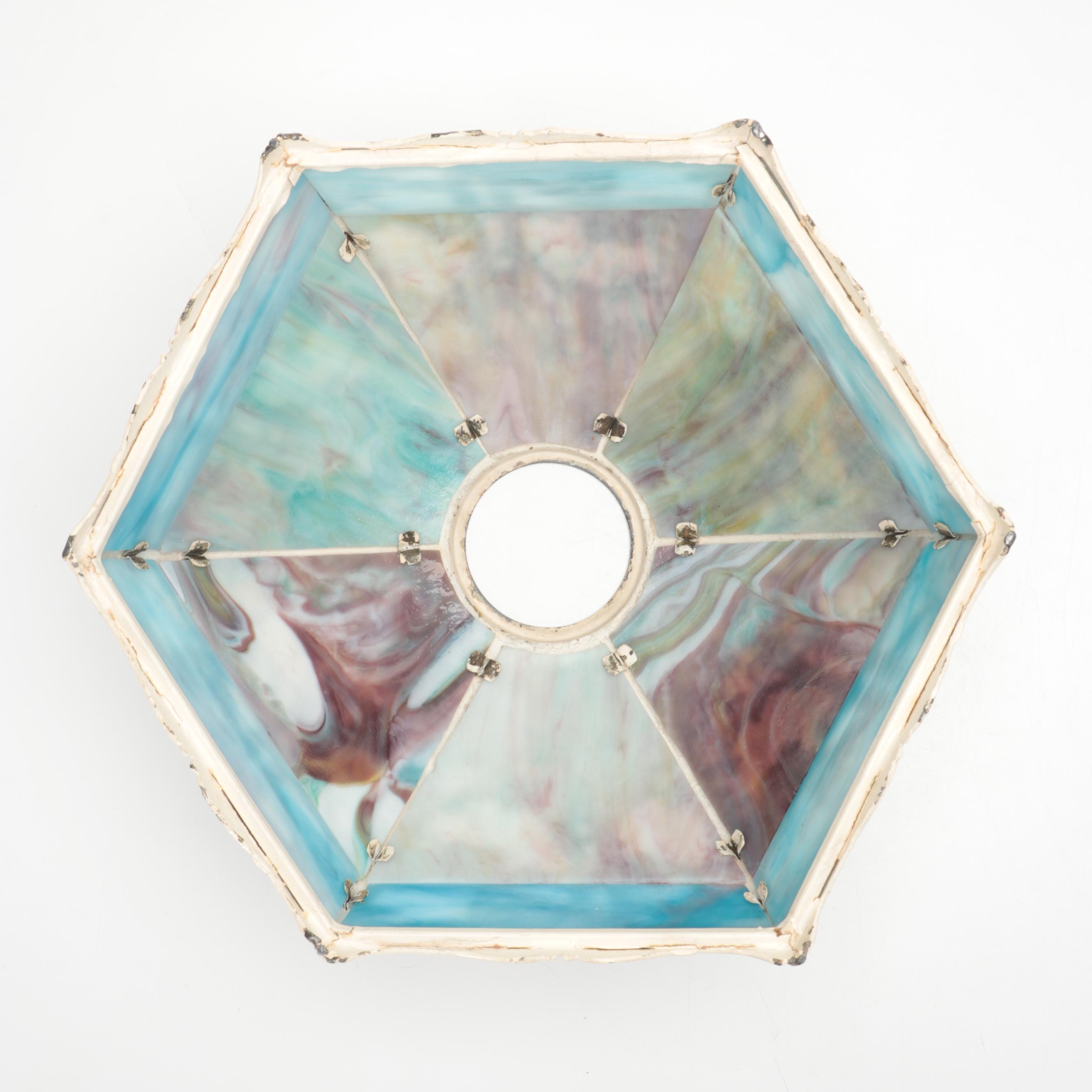 Miller White Enameled Spelter Lamp with Slag Glass Shade, Early 20th Century