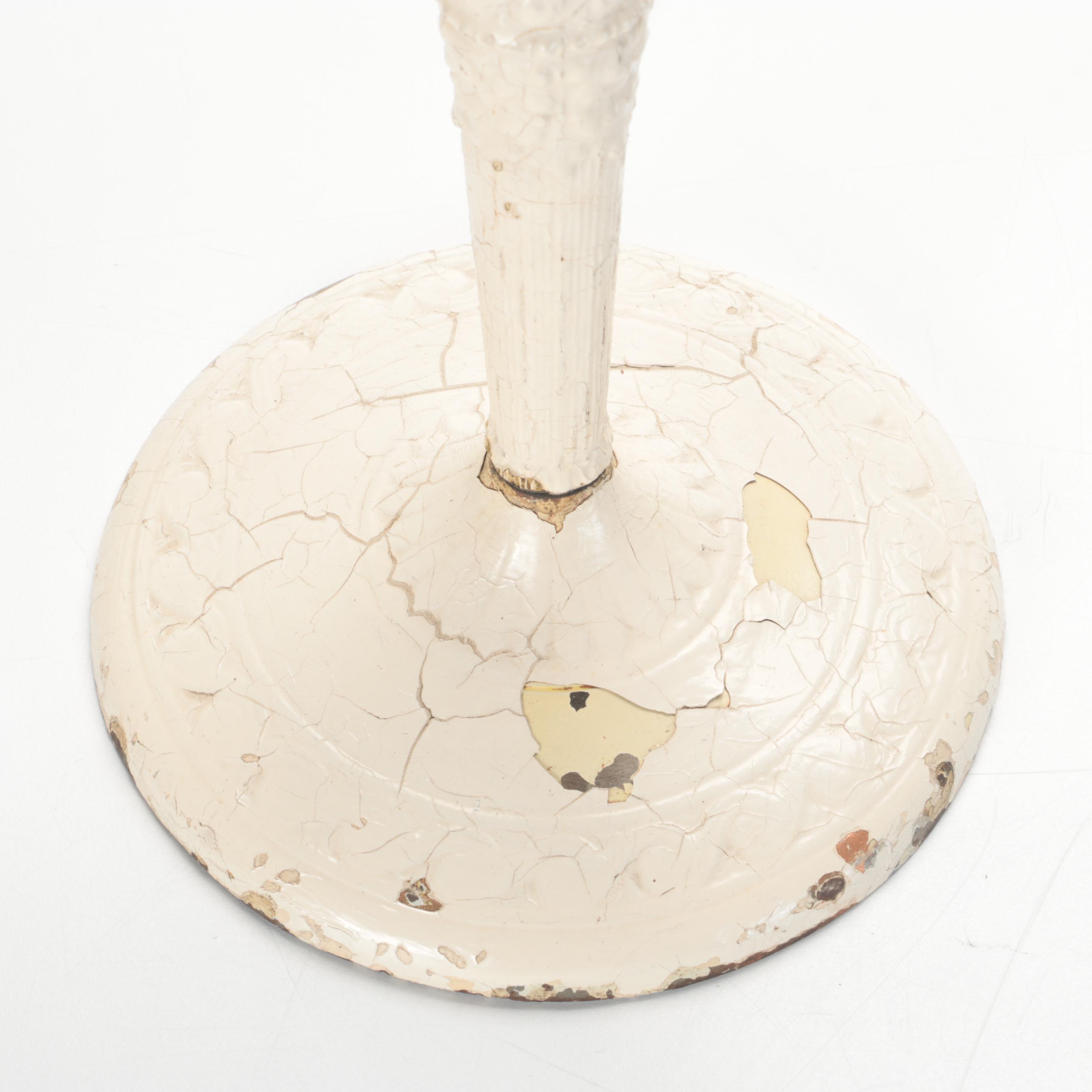 Miller White Enameled Spelter Lamp with Slag Glass Shade, Early 20th Century