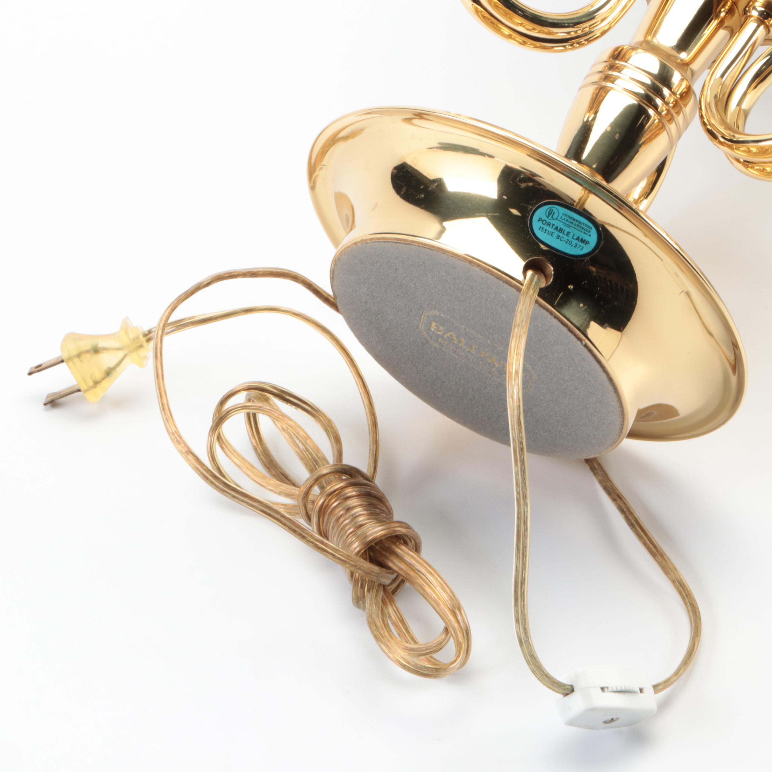 Baldwin Empire Style French Horn Brass Bouillotte Lamp, Mid/Late 20th C.