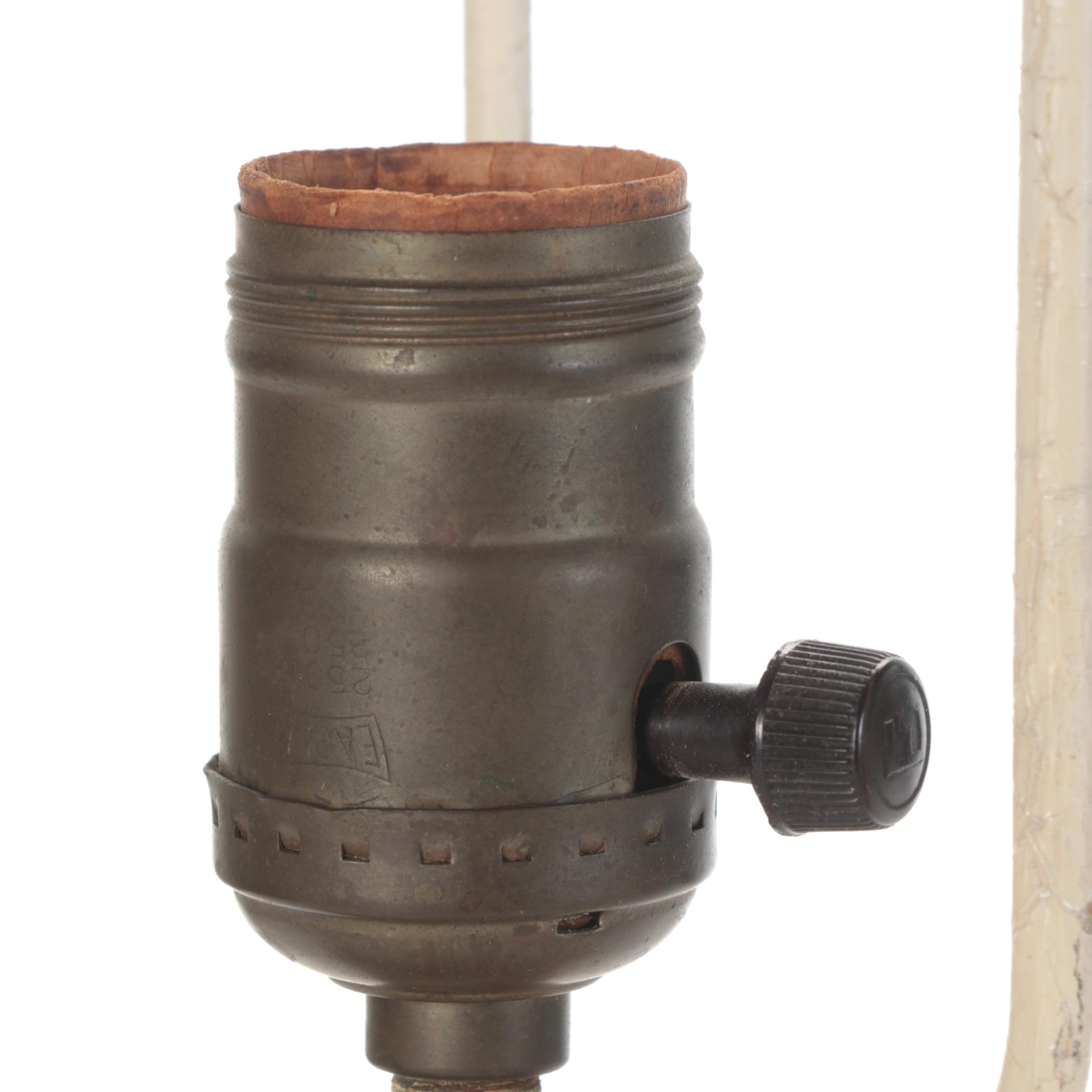 Miller White Enameled Spelter Lamp with Slag Glass Shade, Early 20th Century