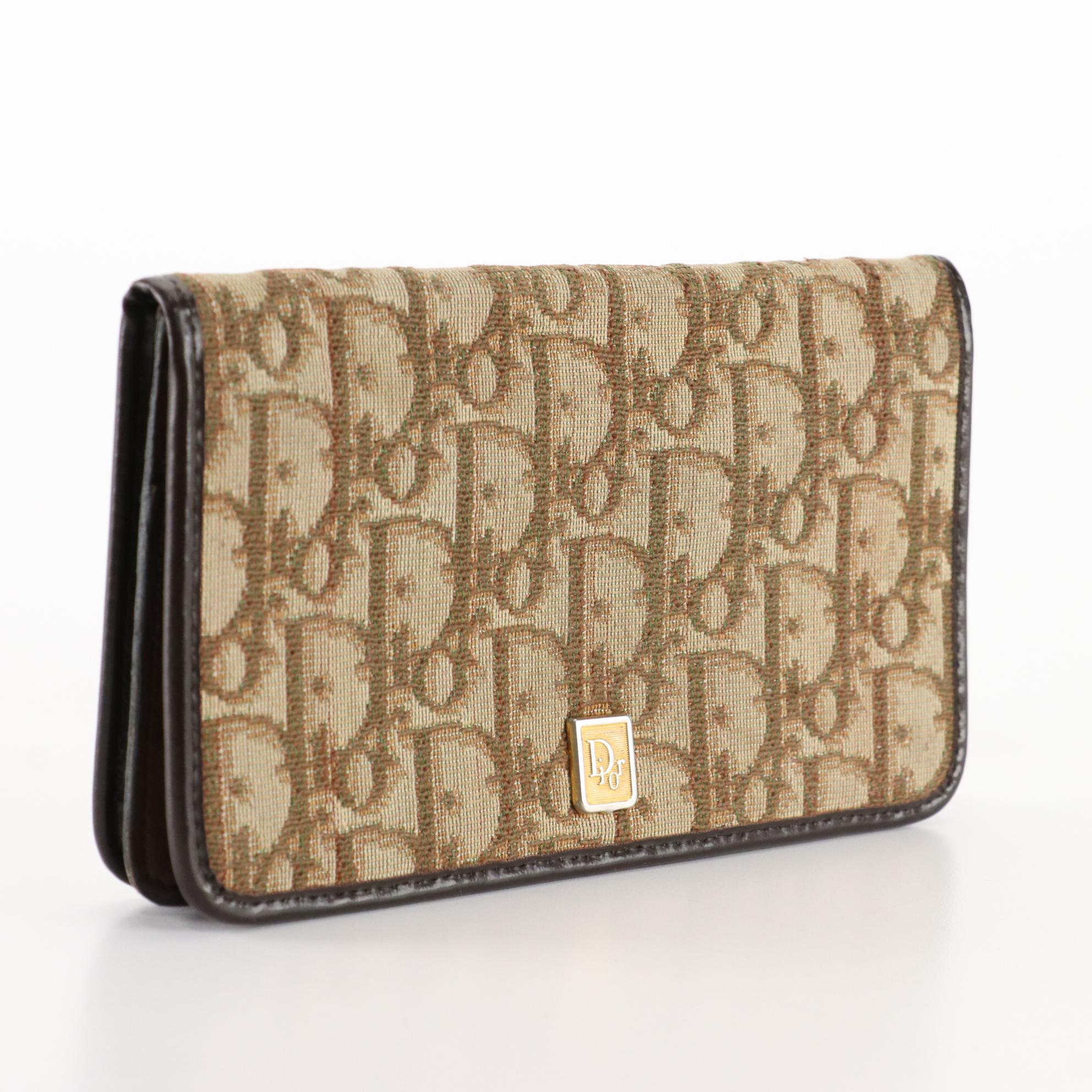 Christian Dior Bifold Long Wallet  in Oblique Canvas and Brown Leather