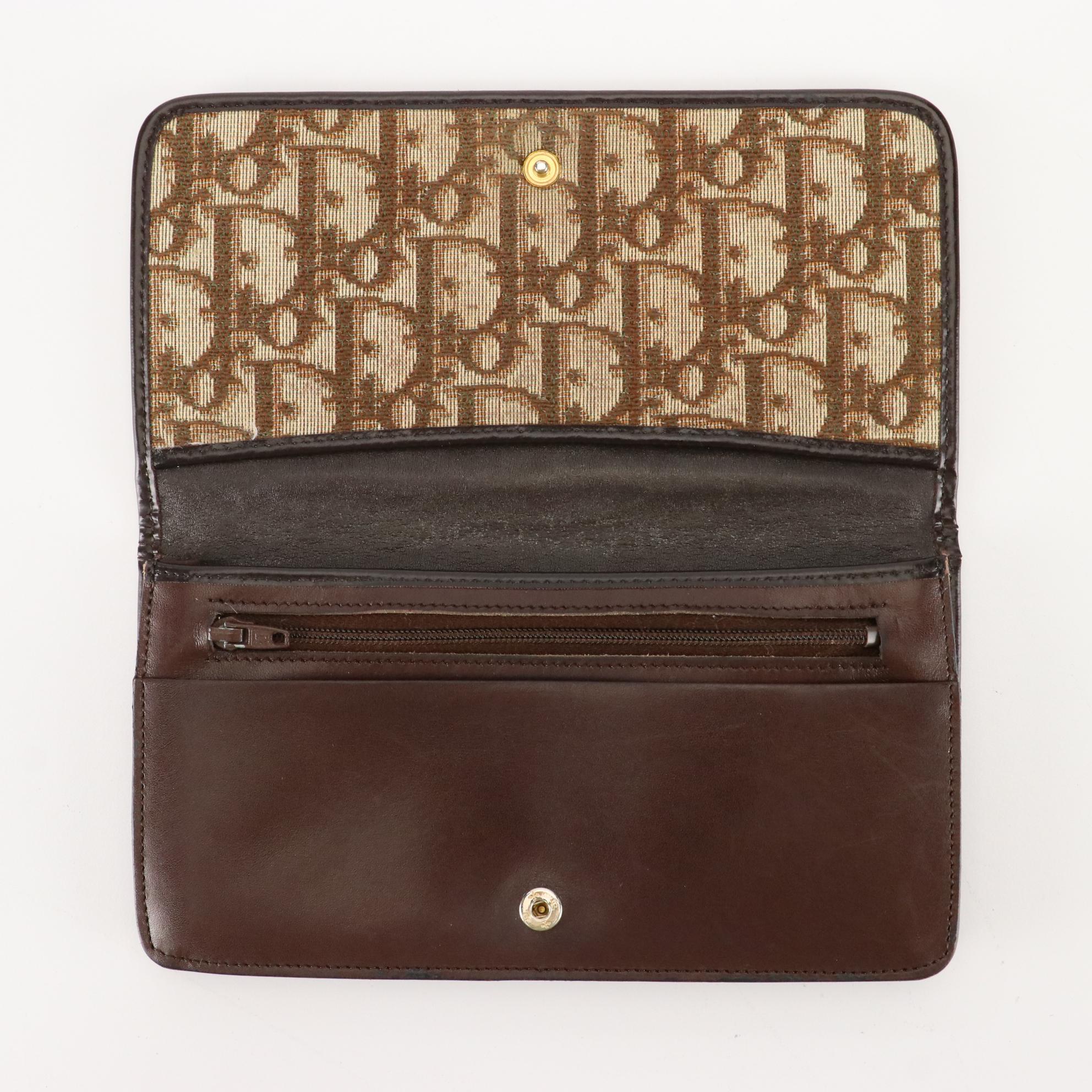 Christian Dior Bifold Long Wallet  in Oblique Canvas and Brown Leather