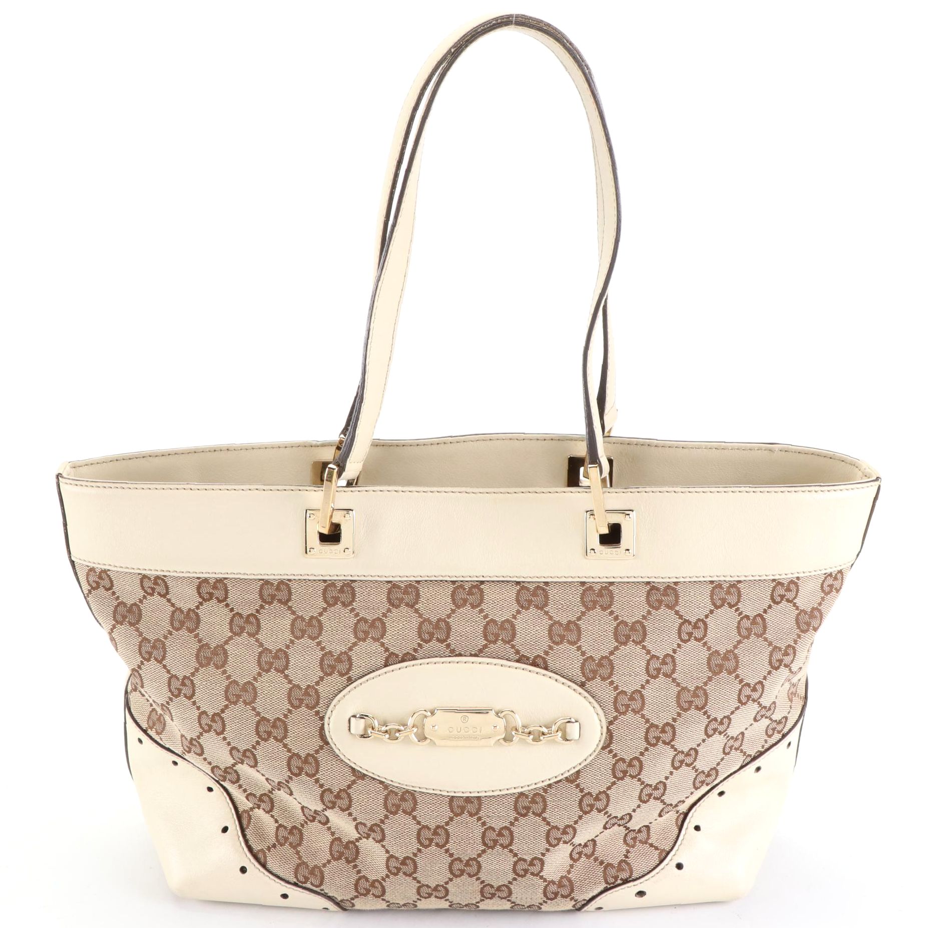 Gucci Punch Tote in GG Canvas and Leather