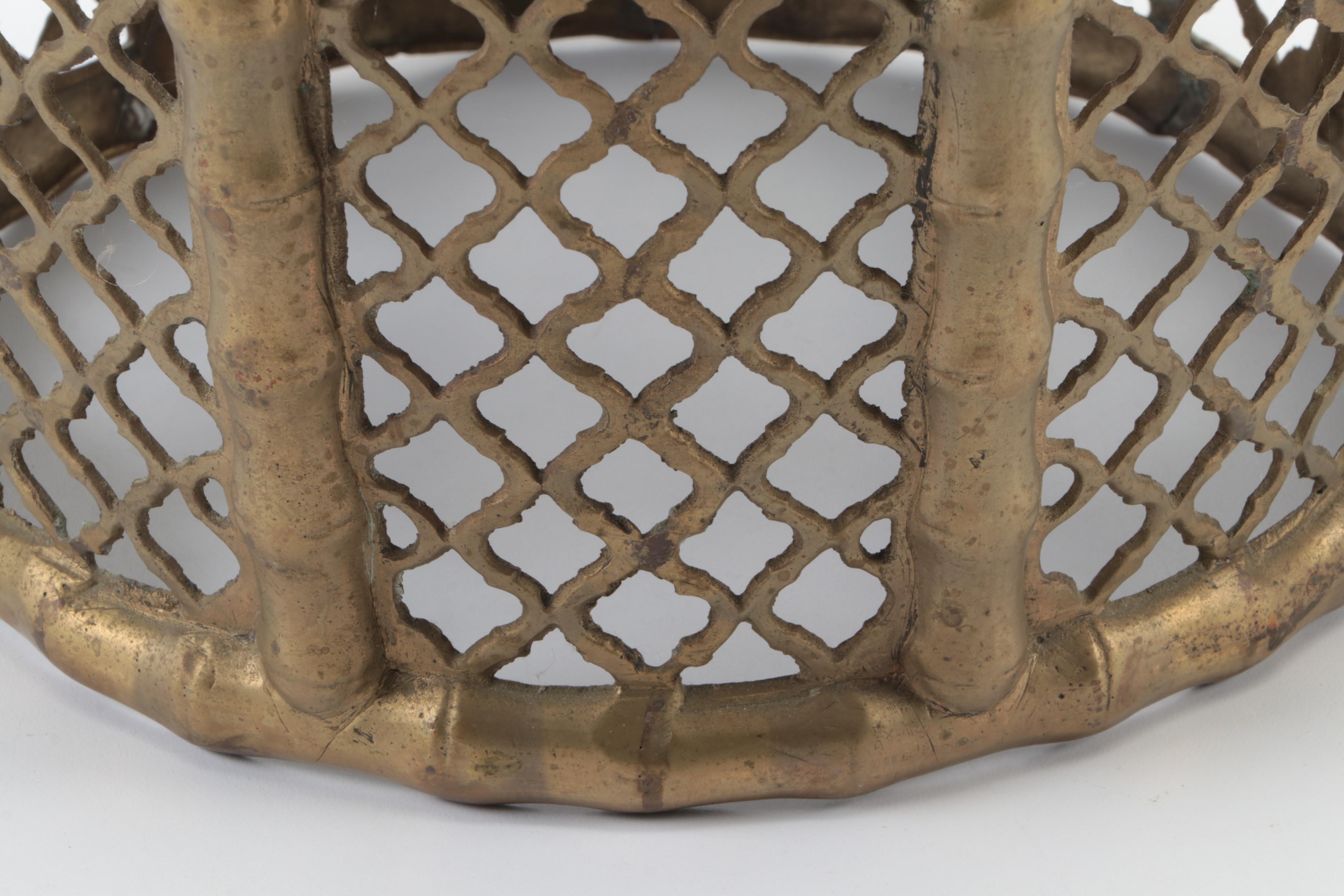 Moroccan Style Faux Bamboo and Fretwork Brass Tabouret