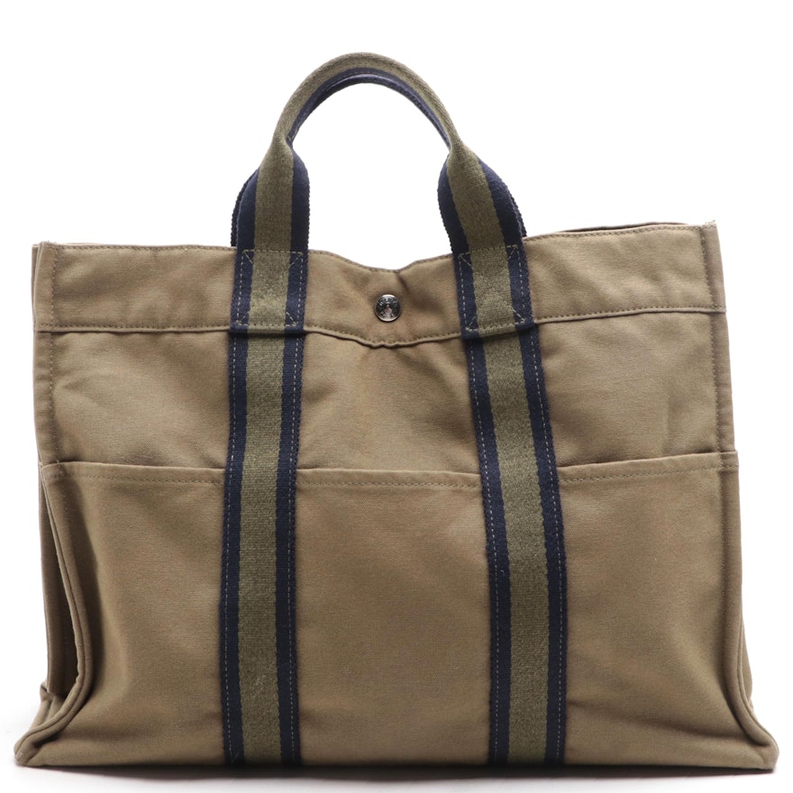 Hermès Fourre Tout MM in Khaki Green Cotton Canvas