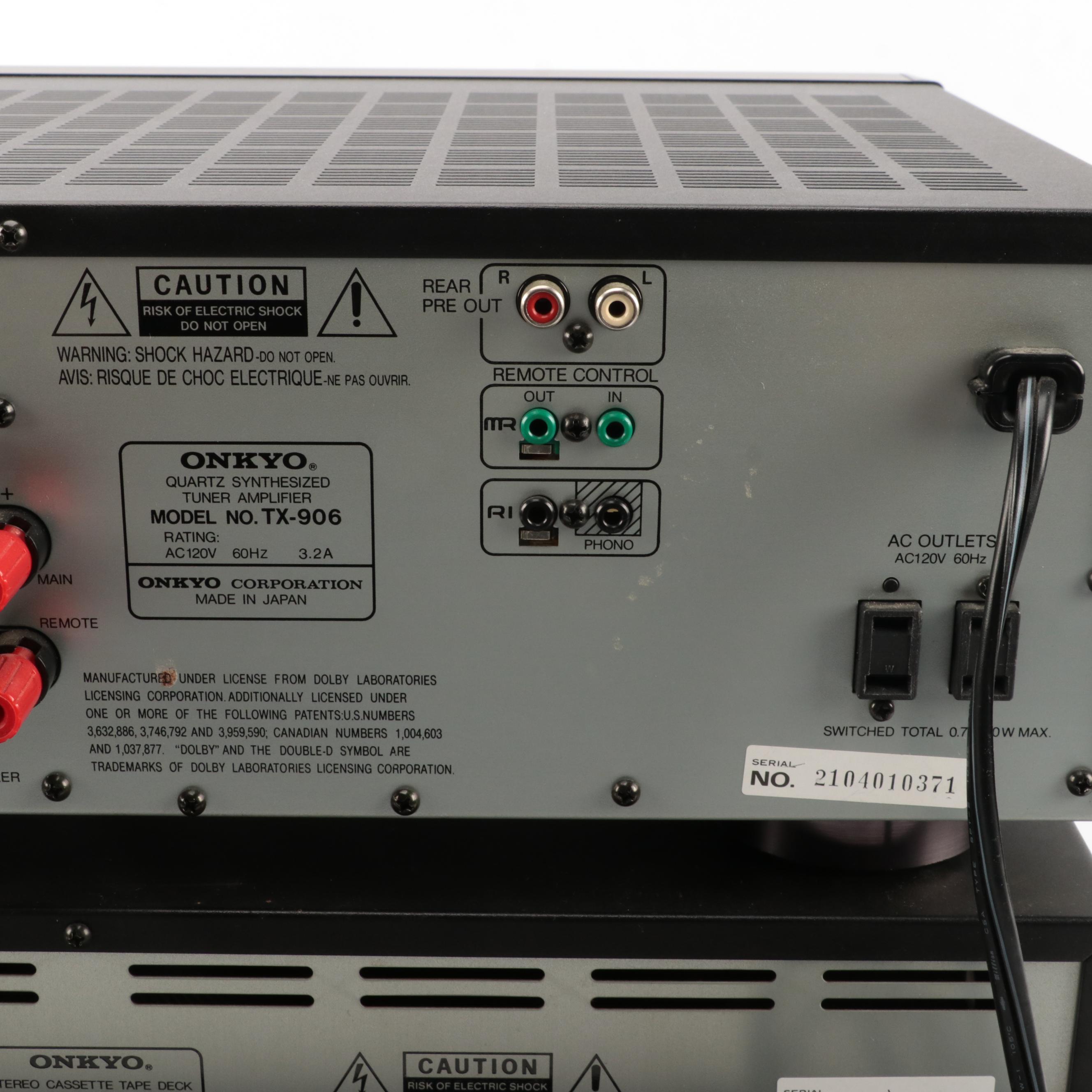 Onkyo Tuner Receiver Amplifier With 6 Disc Carousel and Dual Tape Deck