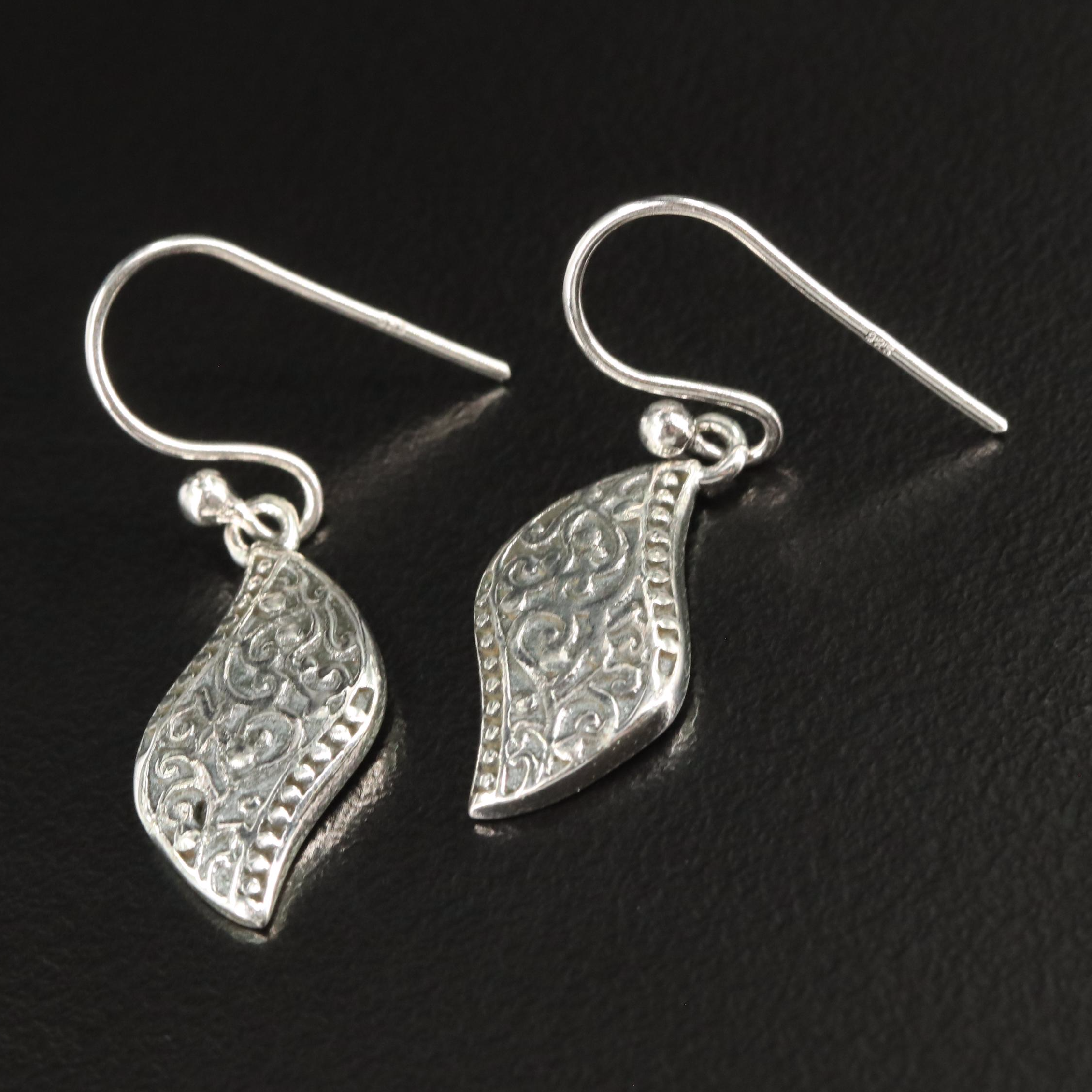 Sterling Textured Drop Earrings