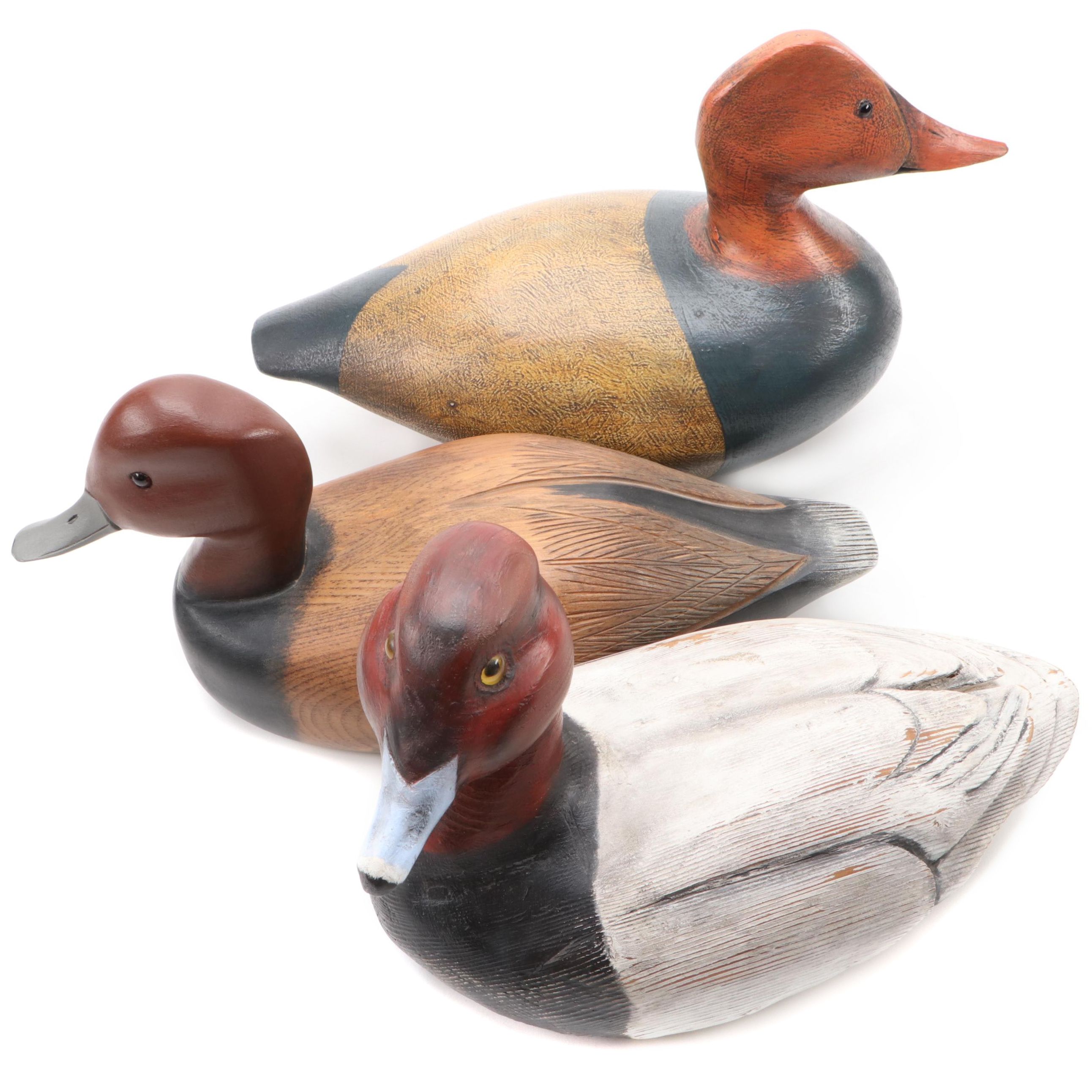 Artist Signed Hand-Painted Carved Wood Redhead Ducks and More