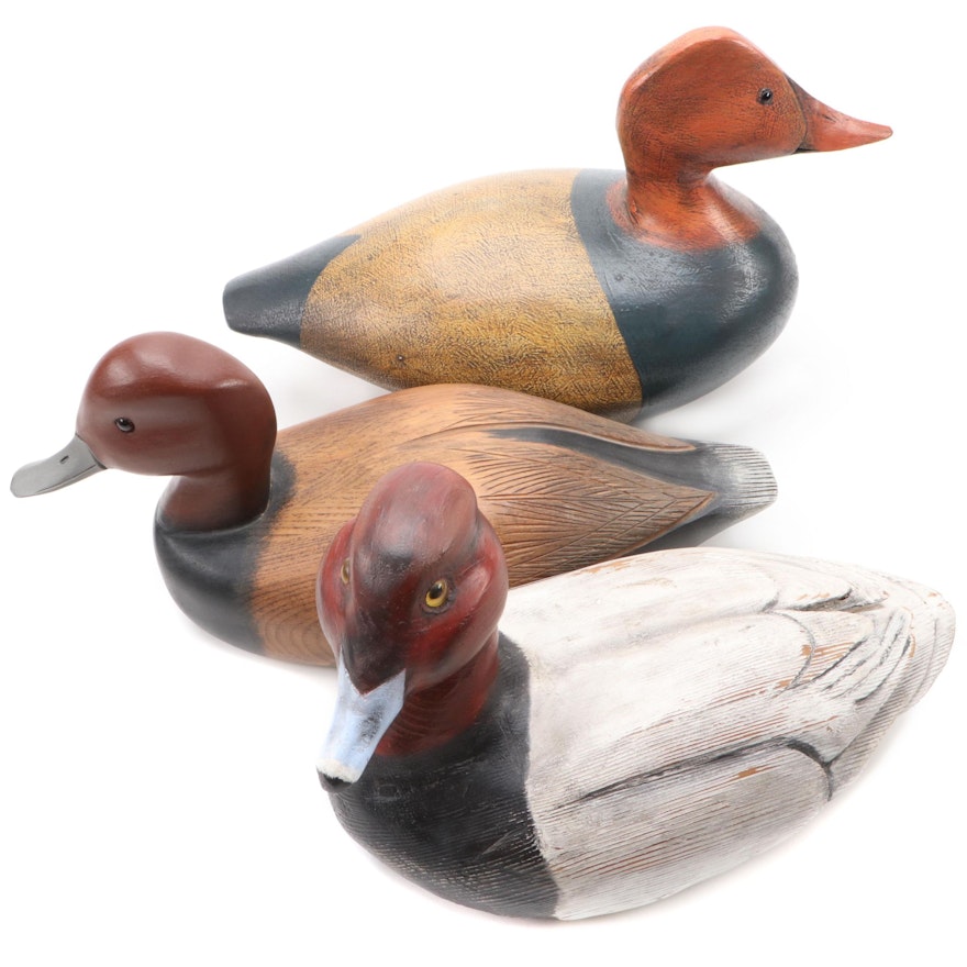 Artist Signed Hand-Painted Carved Wood Redhead Ducks and More