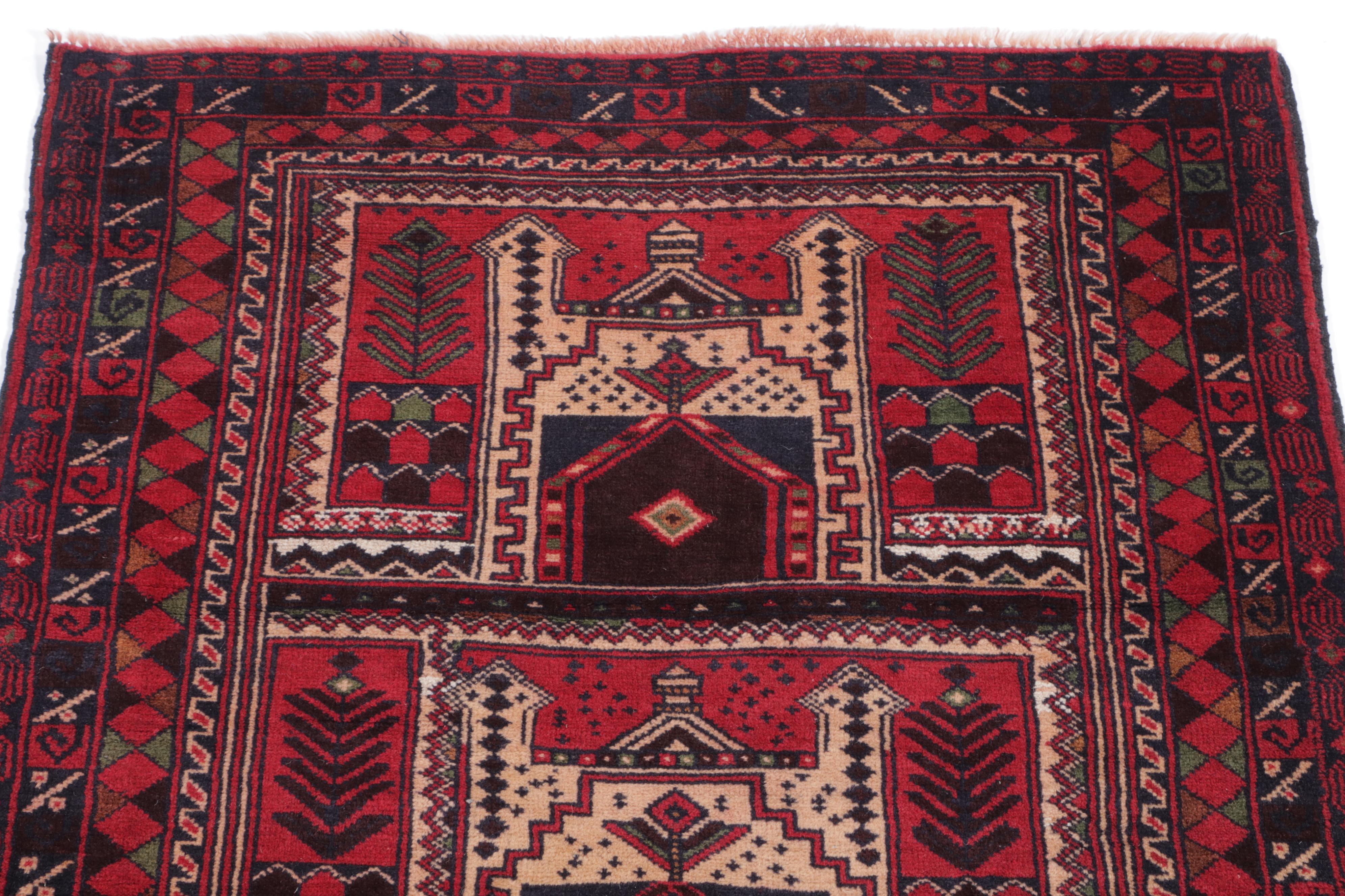 3'3 x 4'11 Hand-Knotted Afghan Baluch Pictorial Accent Rug