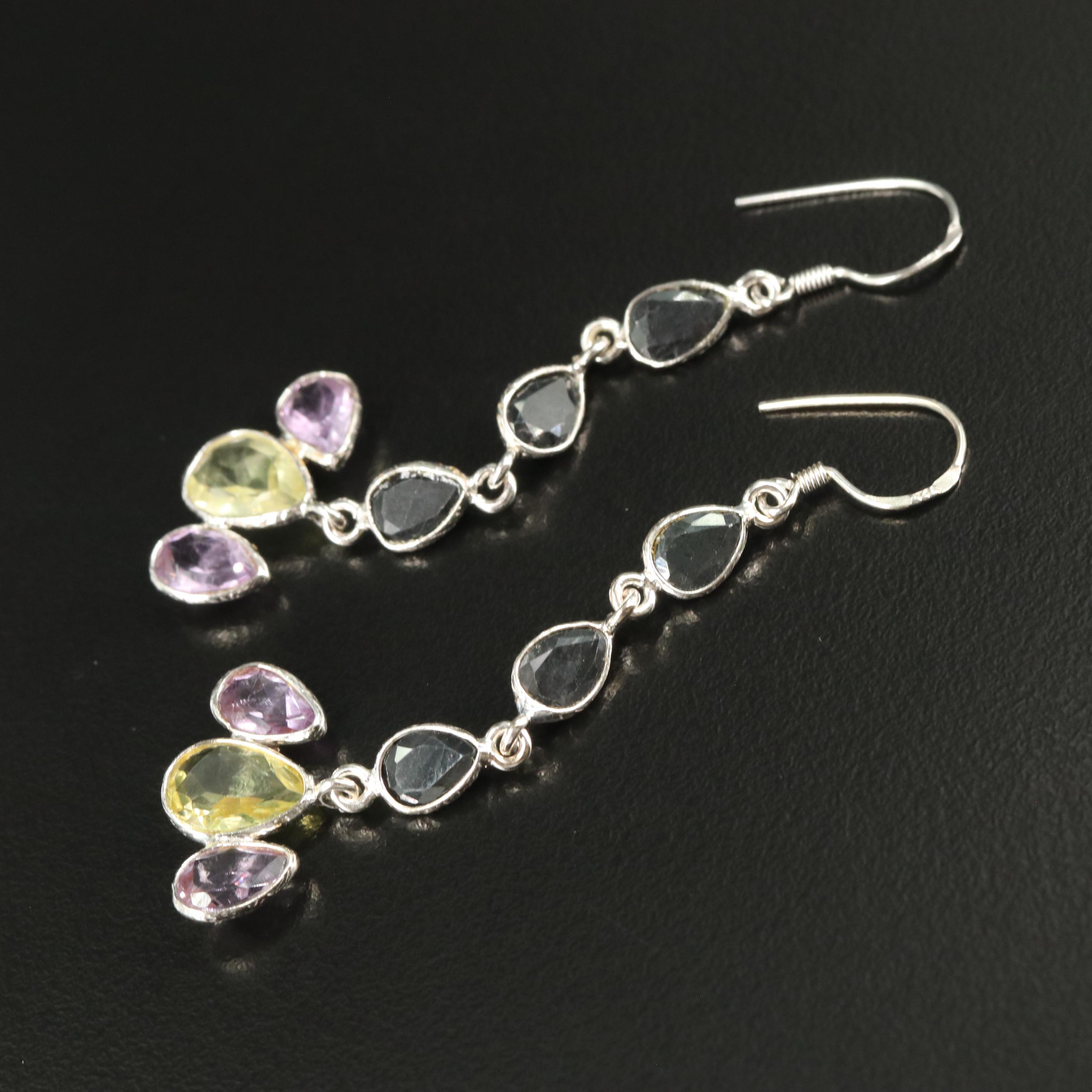 Sterling Citrine, Amethyst, and Filled Corundum Dangle Earrings