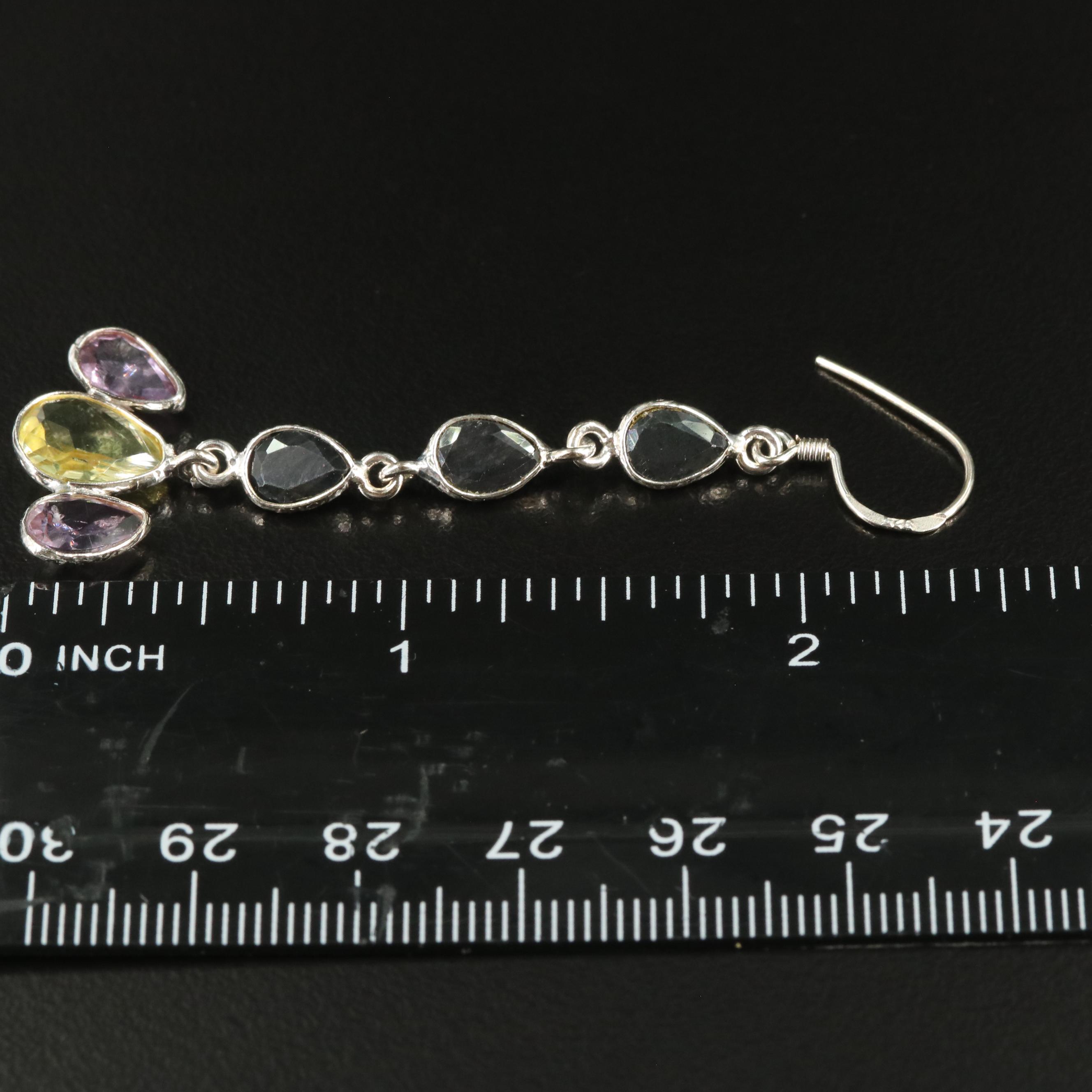 Sterling Citrine, Amethyst, and Filled Corundum Dangle Earrings